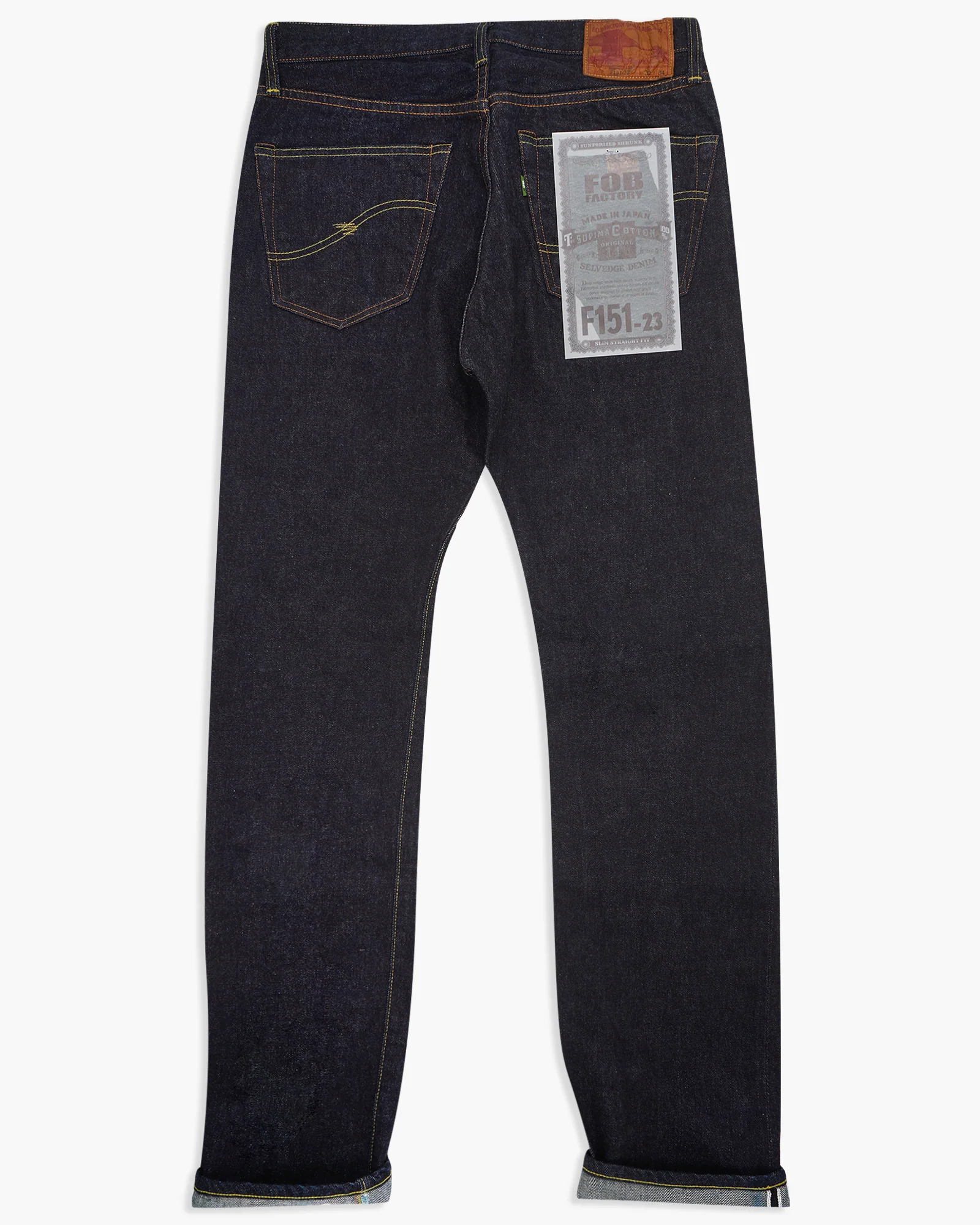 FOB Factory F151-23 14.75oz Supima Selvedge XX 5P Slim Straight Mens Jeans - Onewash - Image 3