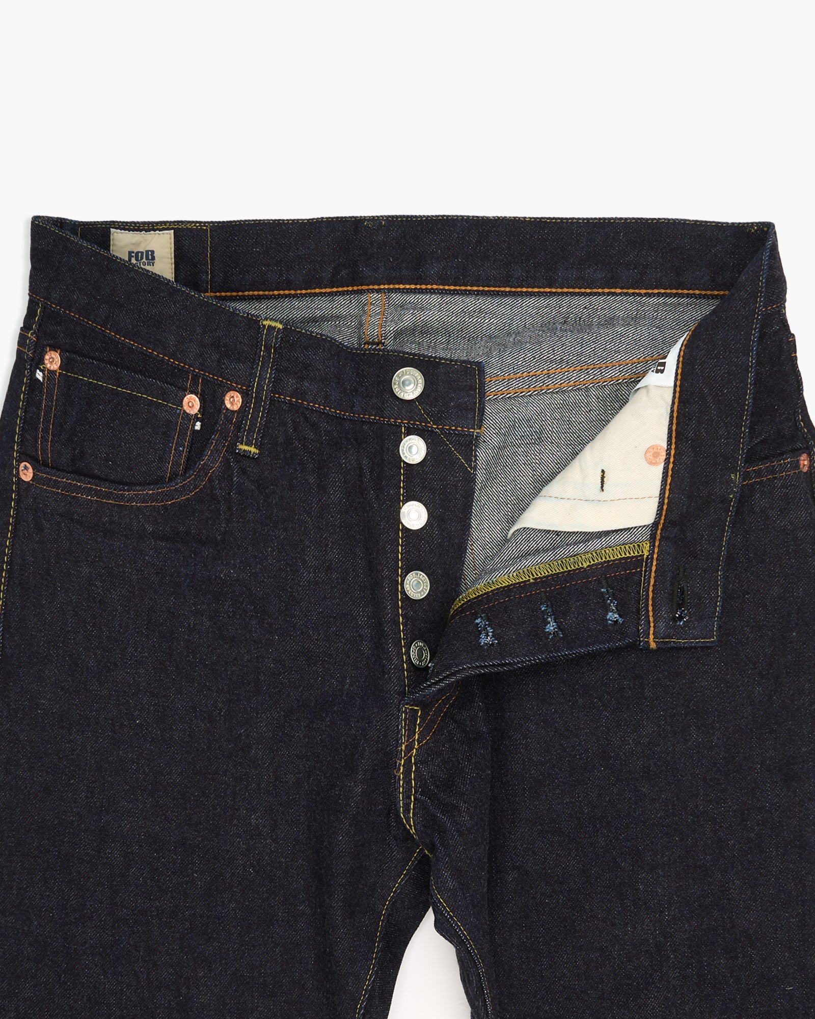 FOB Factory F151-23 14.75oz Supima Selvedge XX 5P Slim Straight Mens Jeans - Onewash - Image 5
