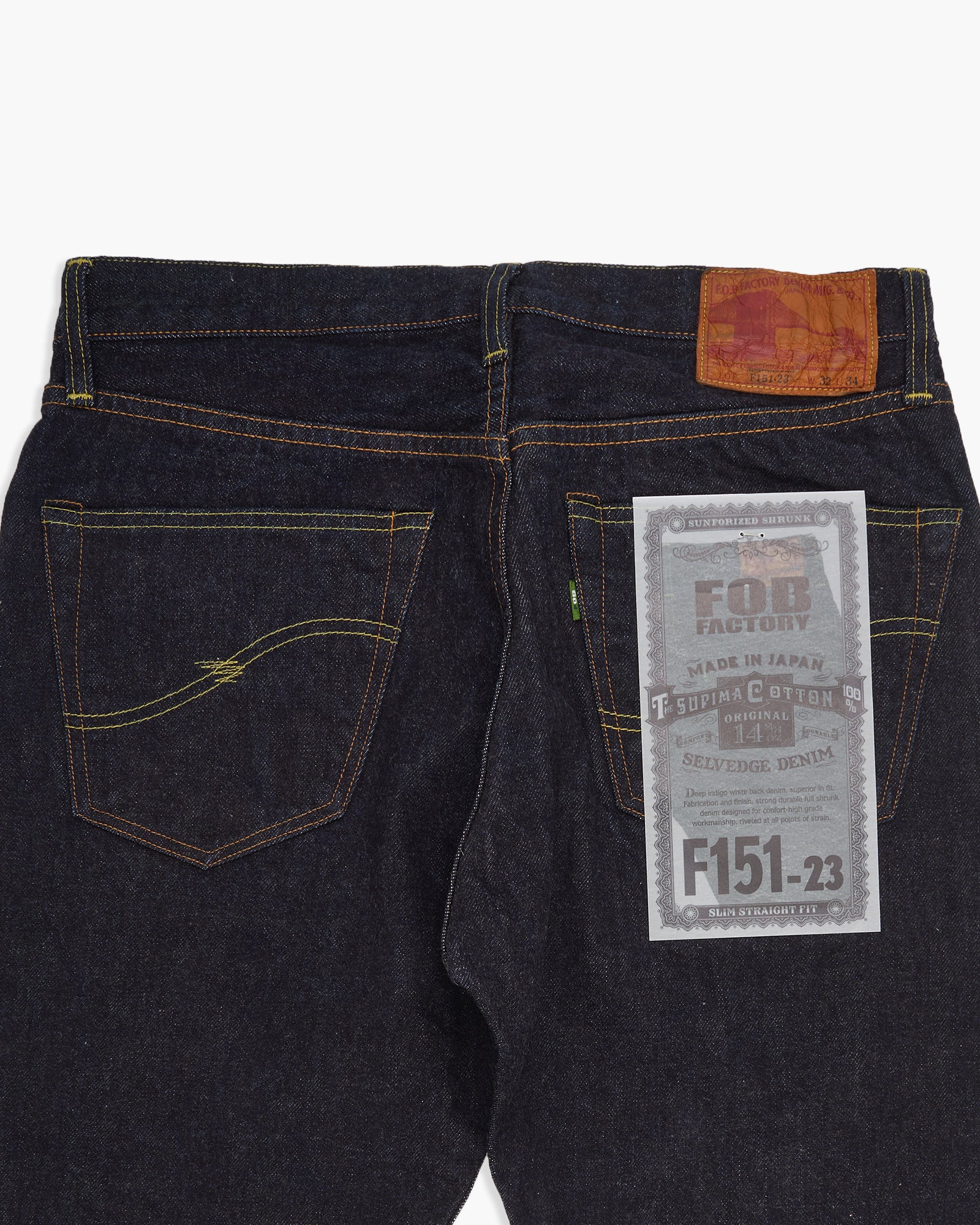 FOB Factory F151-23 14.75oz Supima Selvedge XX 5P Slim Straight Mens Jeans - Onewash - Image 6