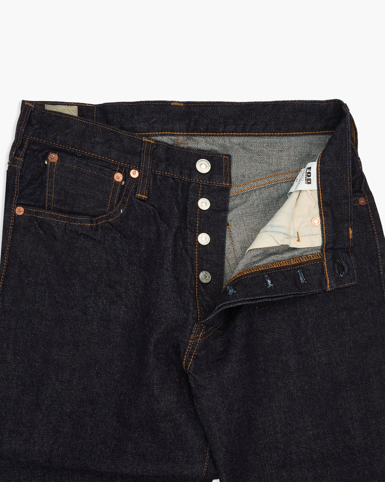 FOB Factory F153 14.75oz Supima Selvedge Denim Tapered Mens Jeans - Onewash - Image 5