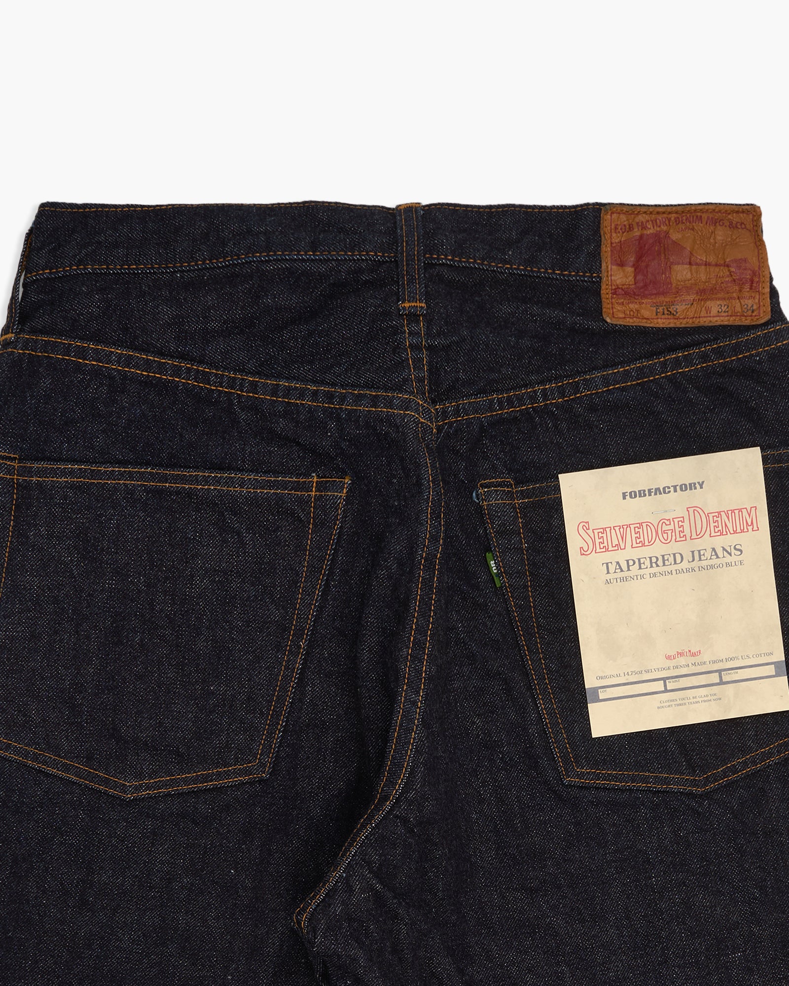 FOB Factory F153 14.75oz Supima Selvedge Denim Tapered Mens Jeans - Onewash - Image 6