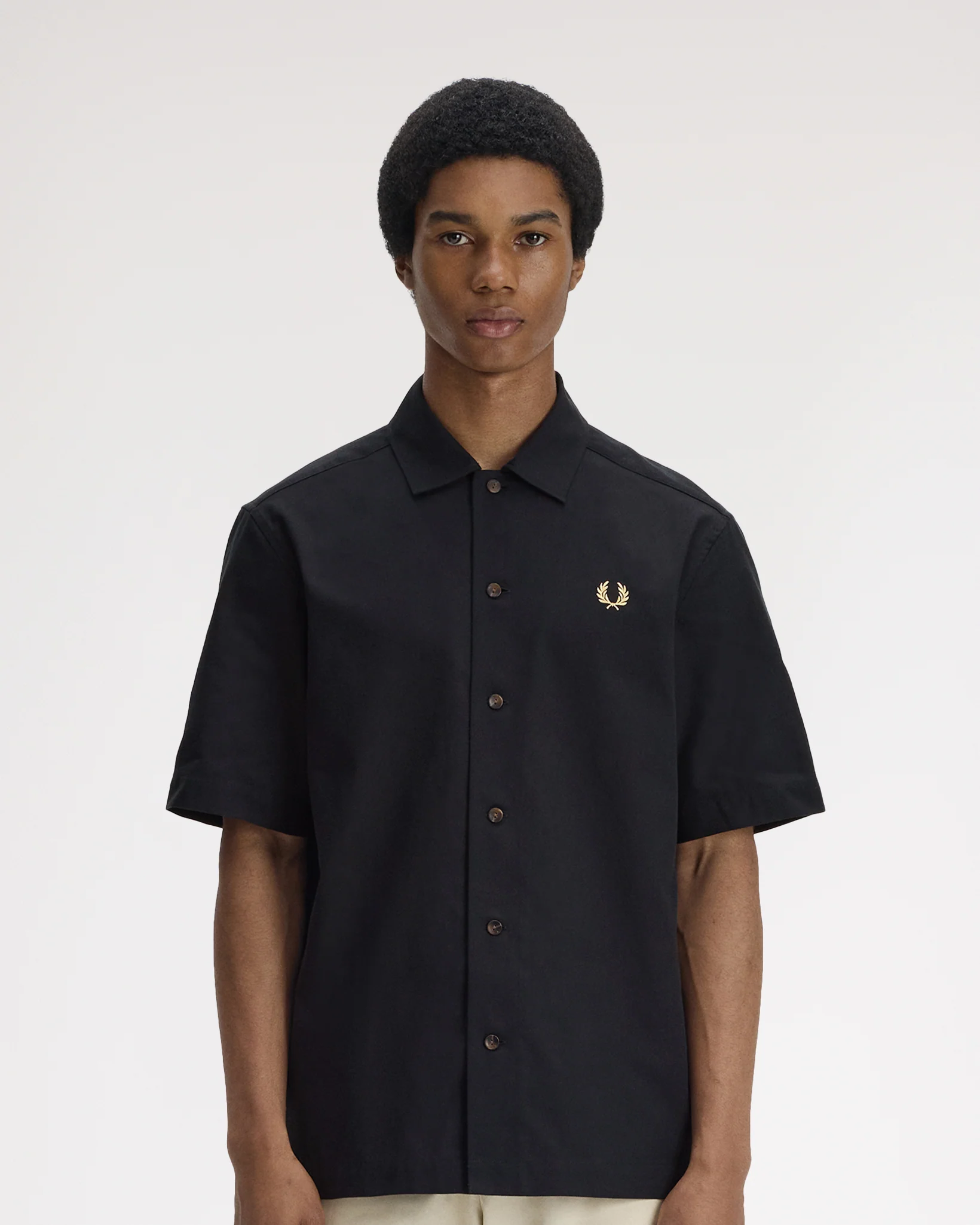 Fred Perry Basket Weave Beach Shirt - Black - Image 2