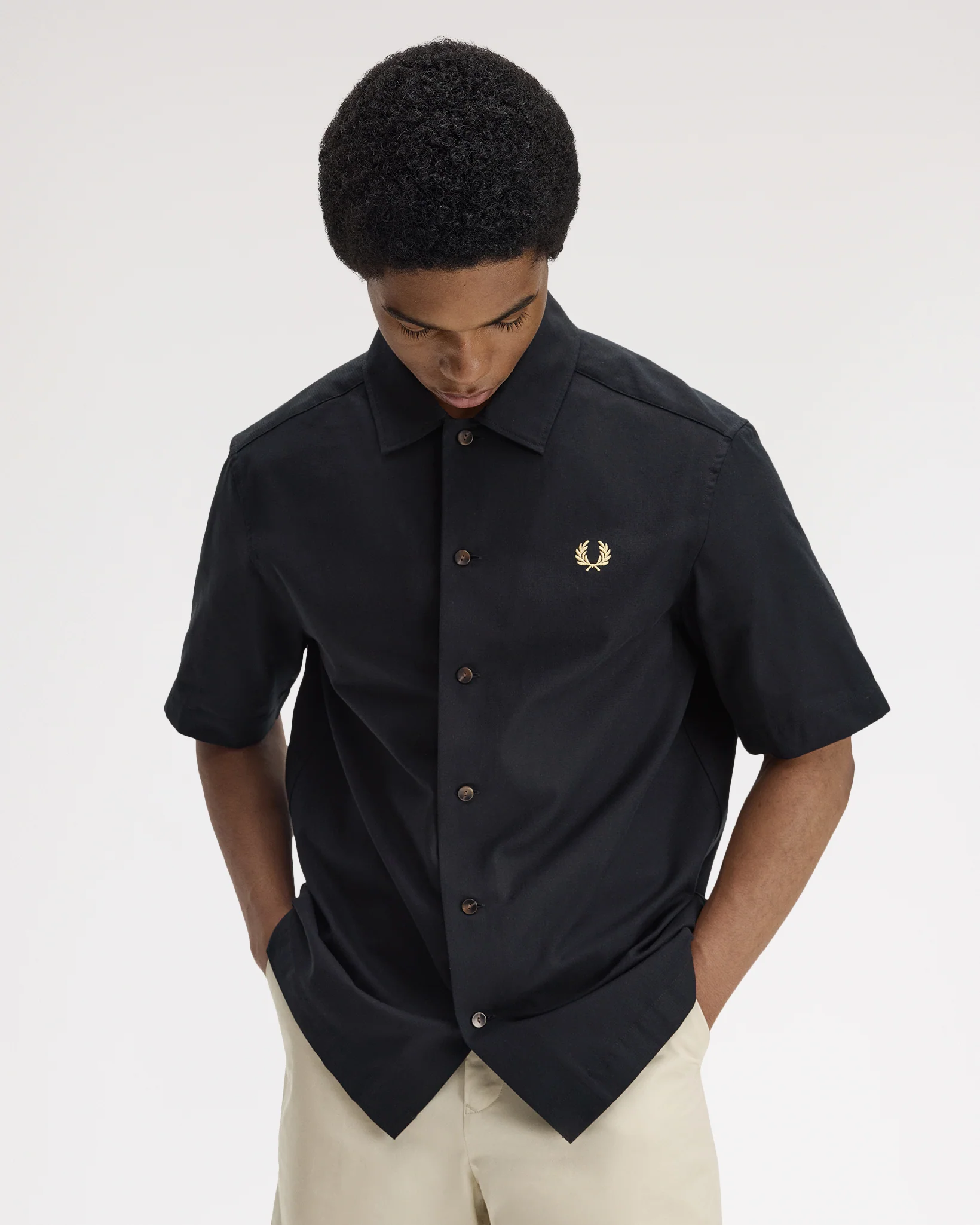 Fred Perry Basket Weave Beach Shirt - Black - Image 3