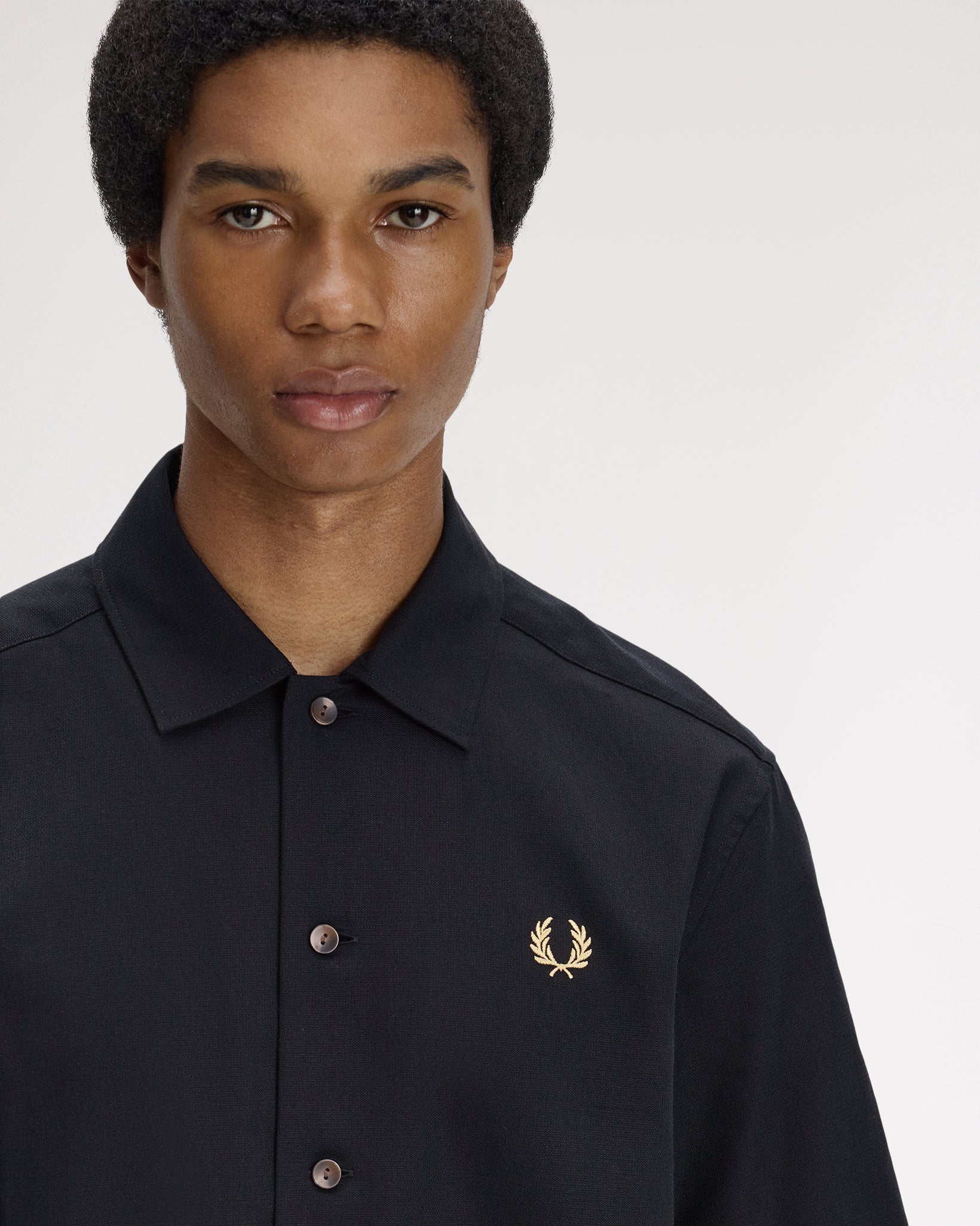 Fred Perry Basket Weave Beach Shirt - Black - Image 5