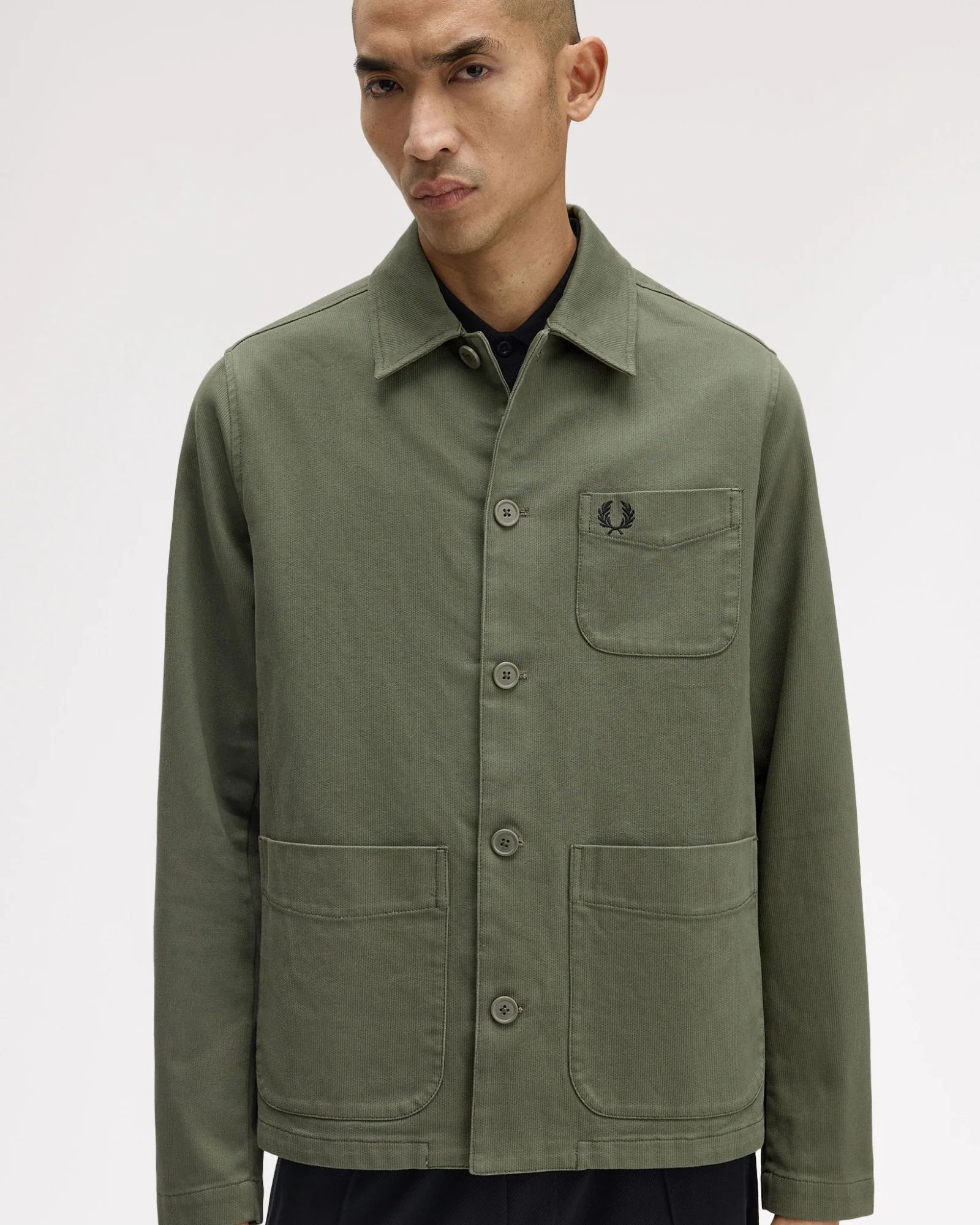 Fred Perry Bedford Cord Overshirt - Laurel Wreath Green - Image 3