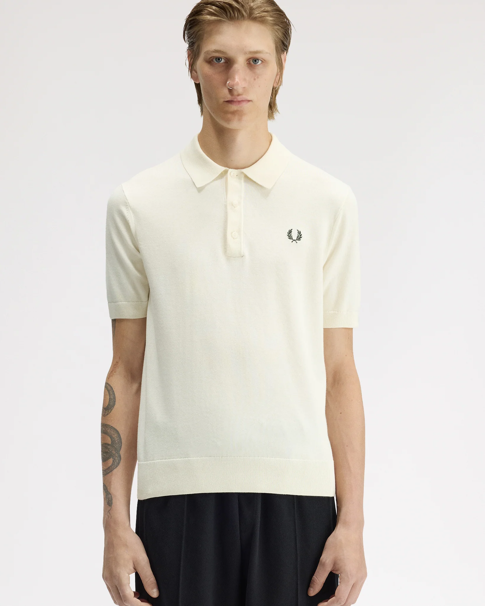 Fred Perry SUPIMA® Cotton Knitted Polo Shirt - Ecru - Image 2