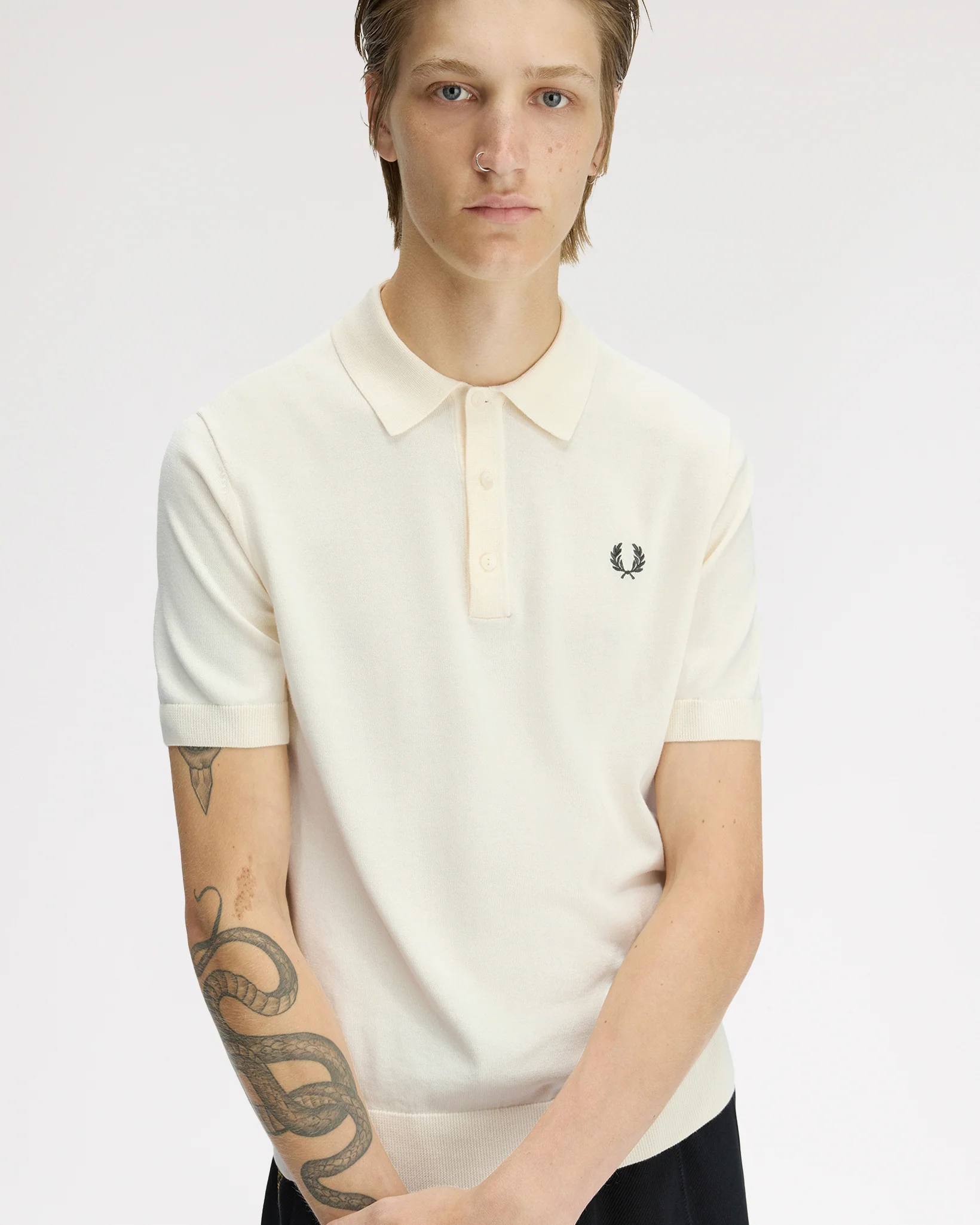 Fred Perry SUPIMA® Cotton Knitted Polo Shirt - Ecru - Image 3