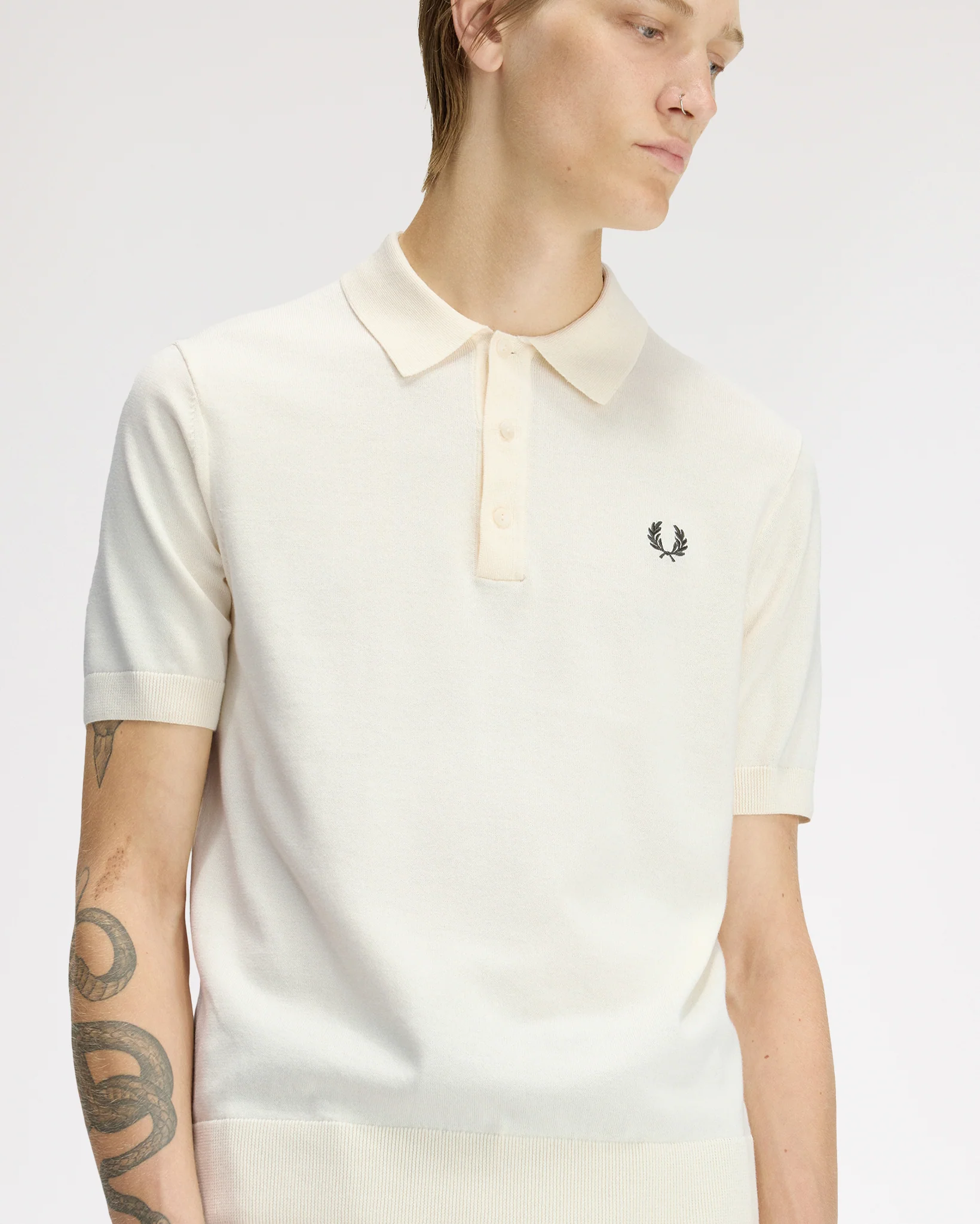 Fred Perry SUPIMA® Cotton Knitted Polo Shirt - Ecru - Image 5