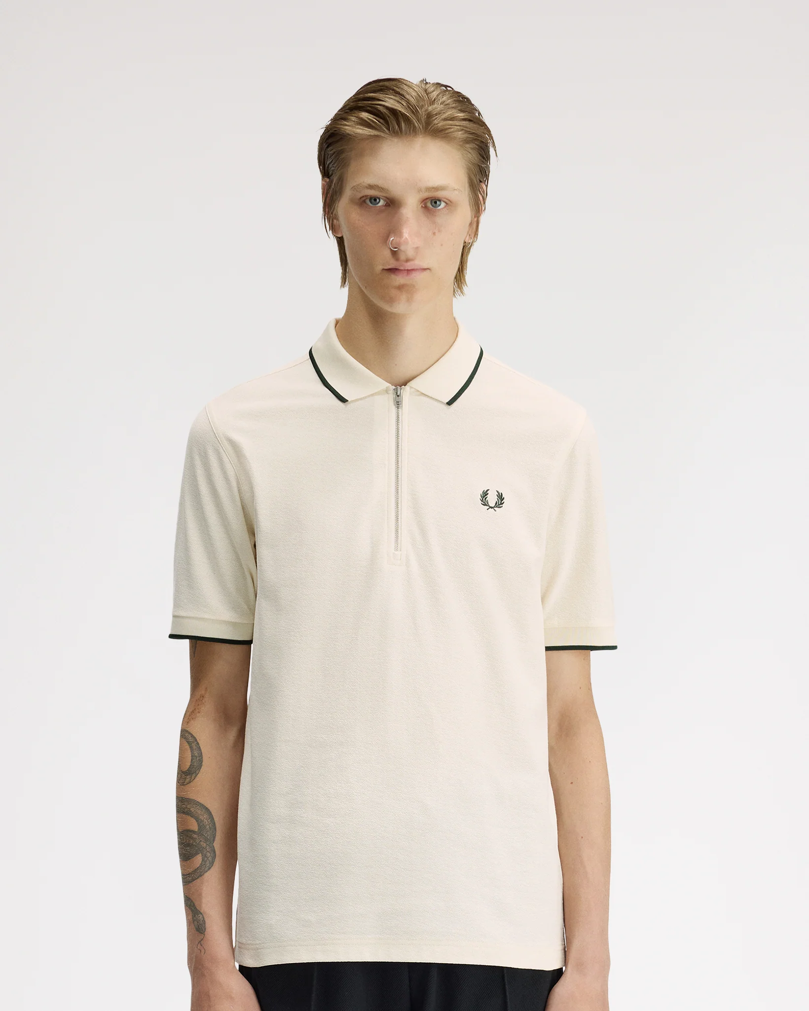 Fred Perry Crepe Pique Polo Shirt - Ecru - Image 2