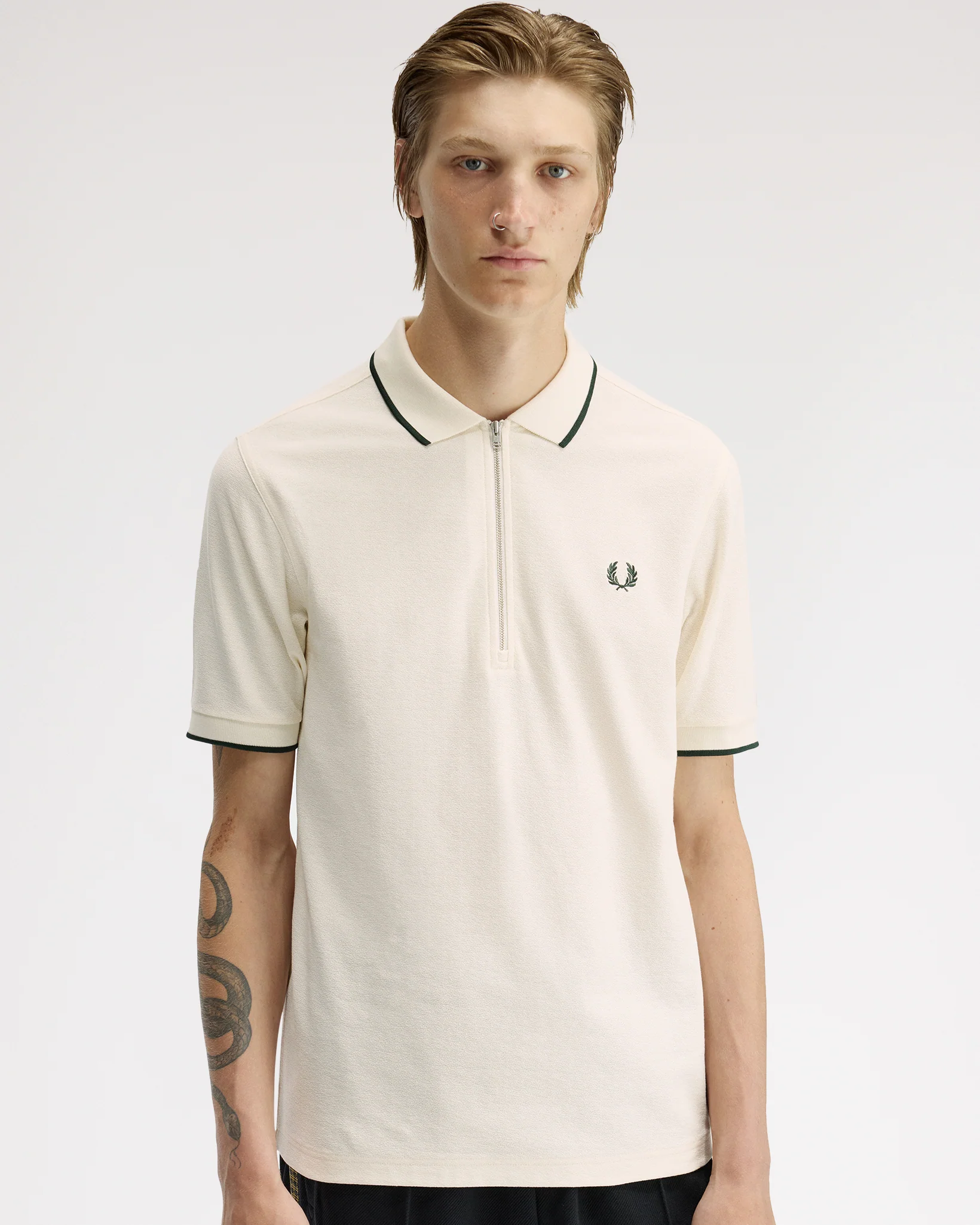 Fred Perry Crepe Pique Polo Shirt - Ecru - Image 3