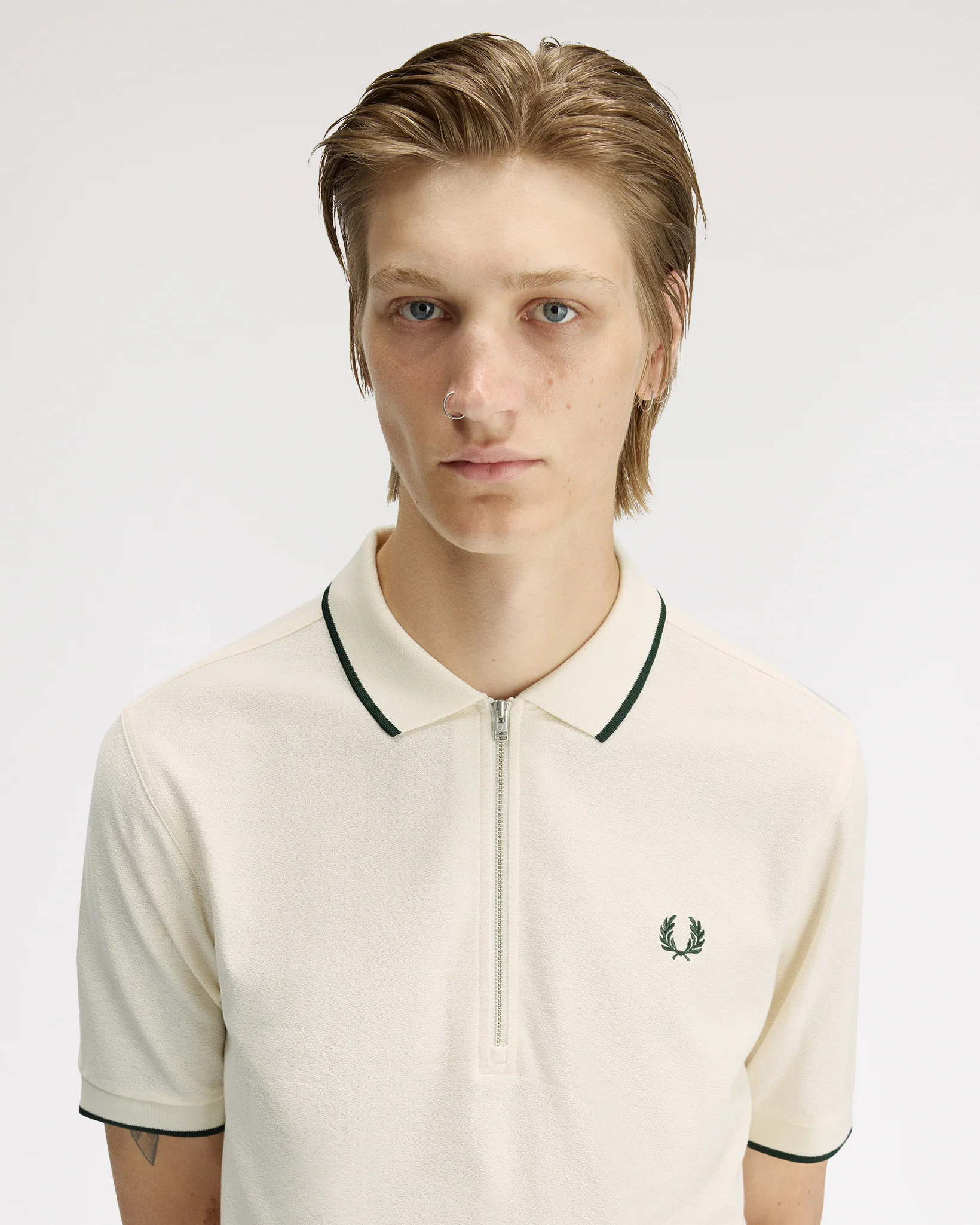 Fred Perry Crepe Pique Polo Shirt - Ecru - Image 5