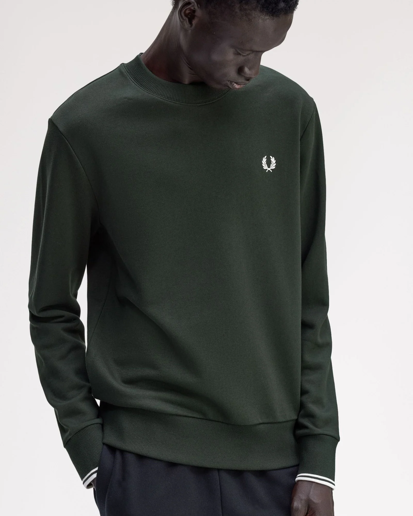 Fred Perry Crew Neck Sweatshirt - Night Green / Snow White - Image 6