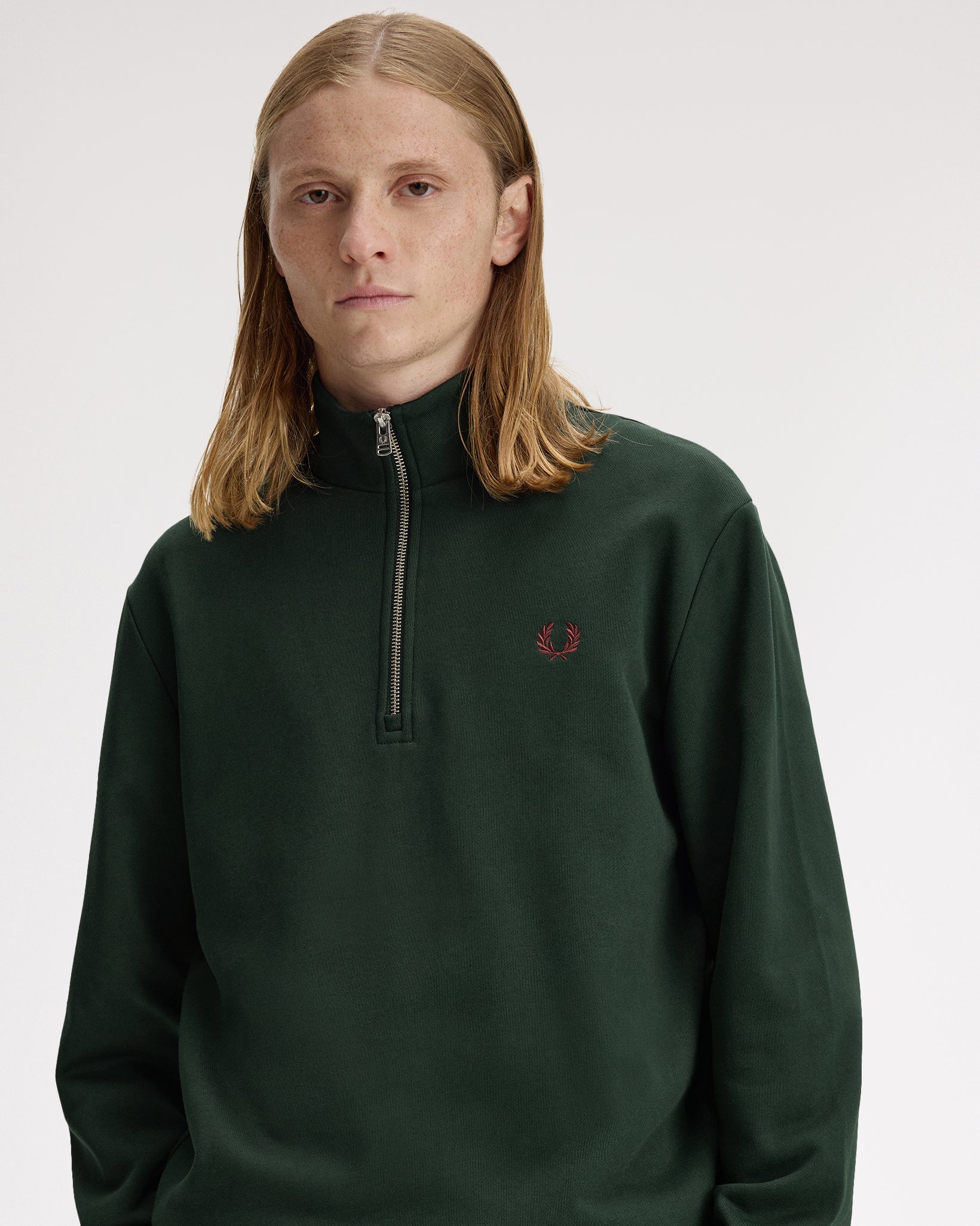 Fred Perry Half Zip Sweatshirt - Grassroots / Stockport Blue / Oxblood - Image 3