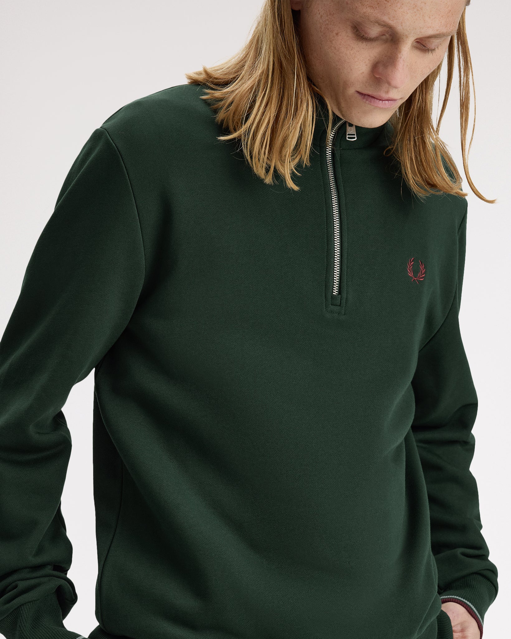 Fred Perry Half Zip Sweatshirt - Grassroots / Stockport Blue / Oxblood - Image 7
