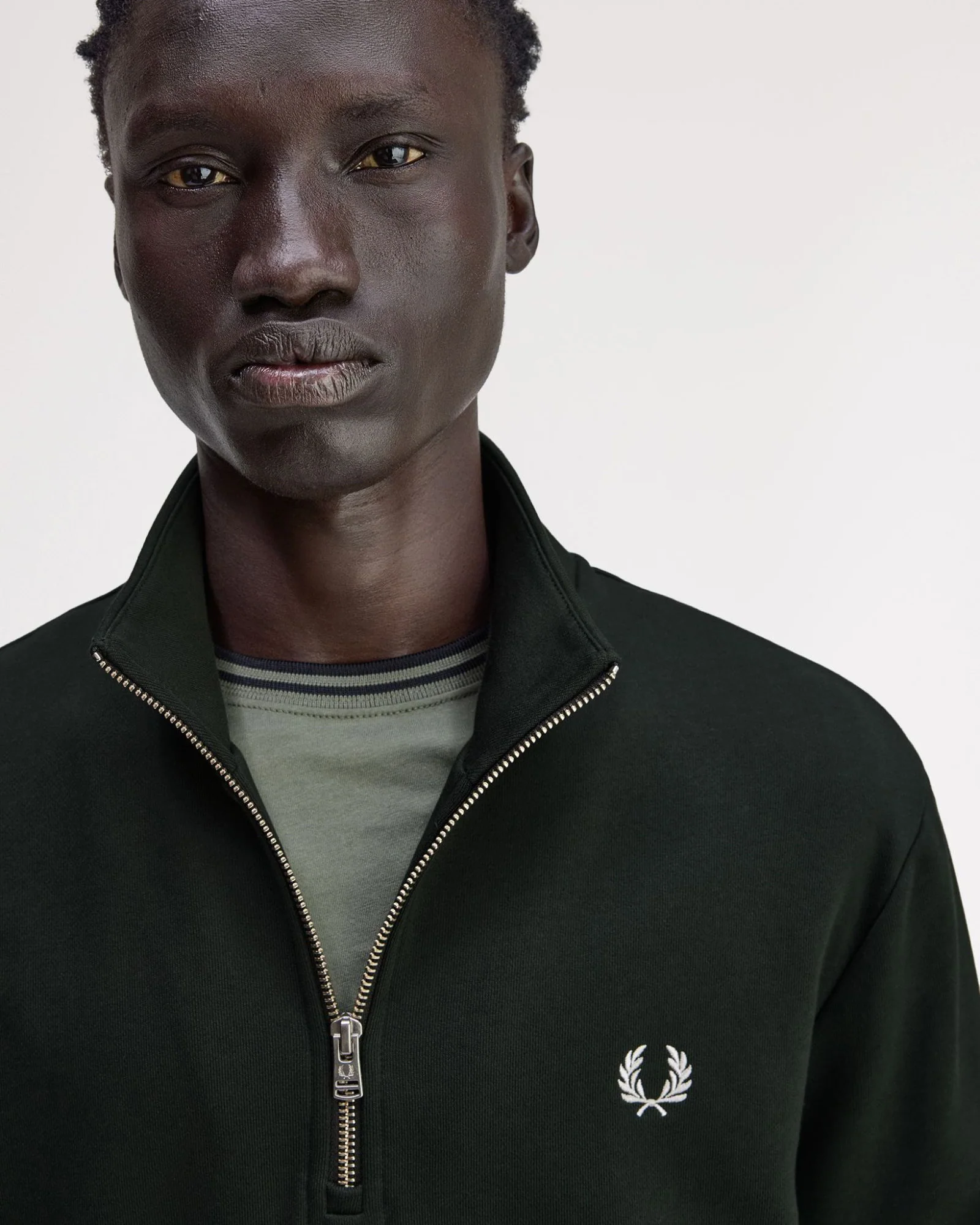 Fred Perry Half Zip Sweatshirt - Night Green / Snow White - Image 5