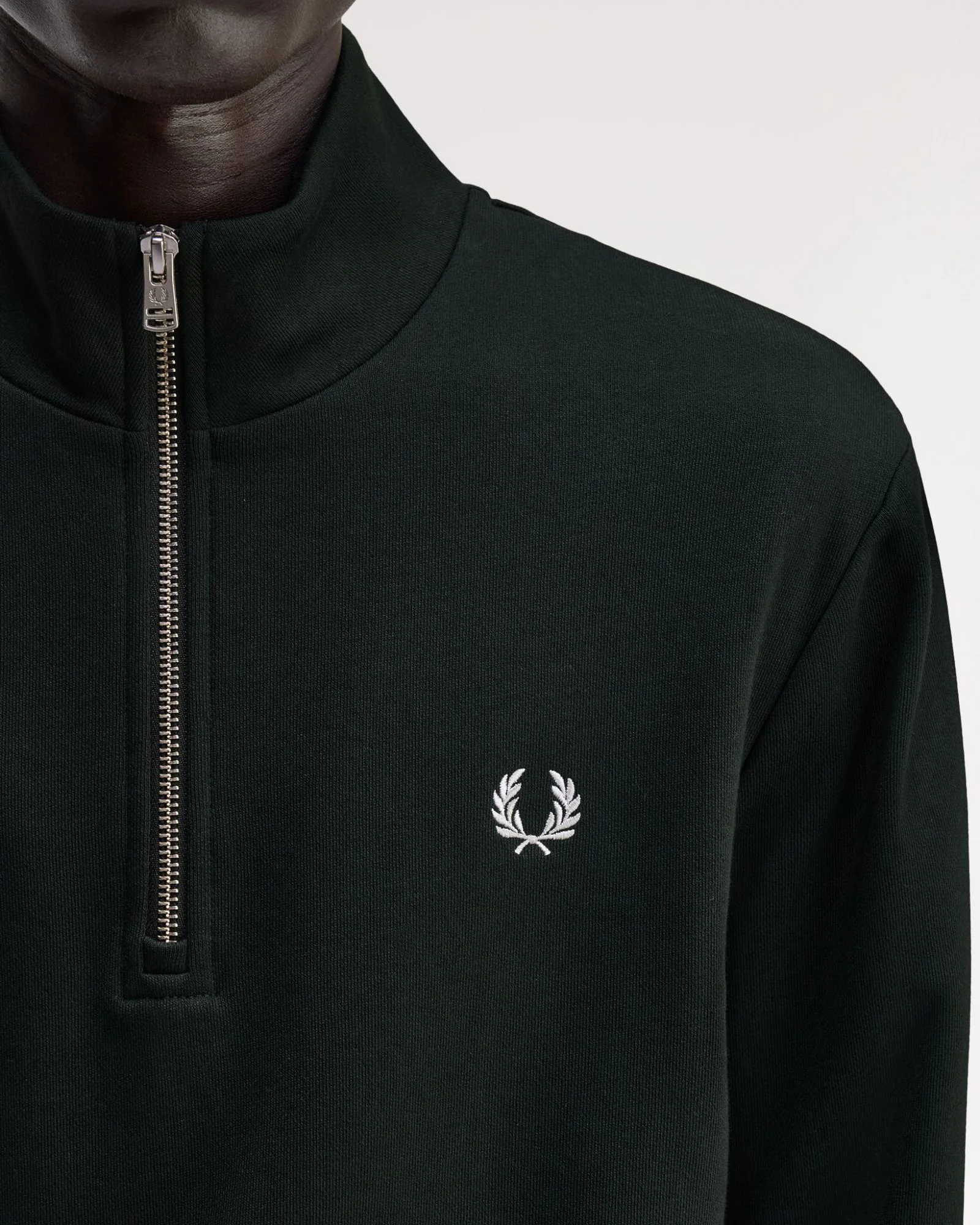 Fred Perry Half Zip Sweatshirt - Night Green / Snow White - Image 7