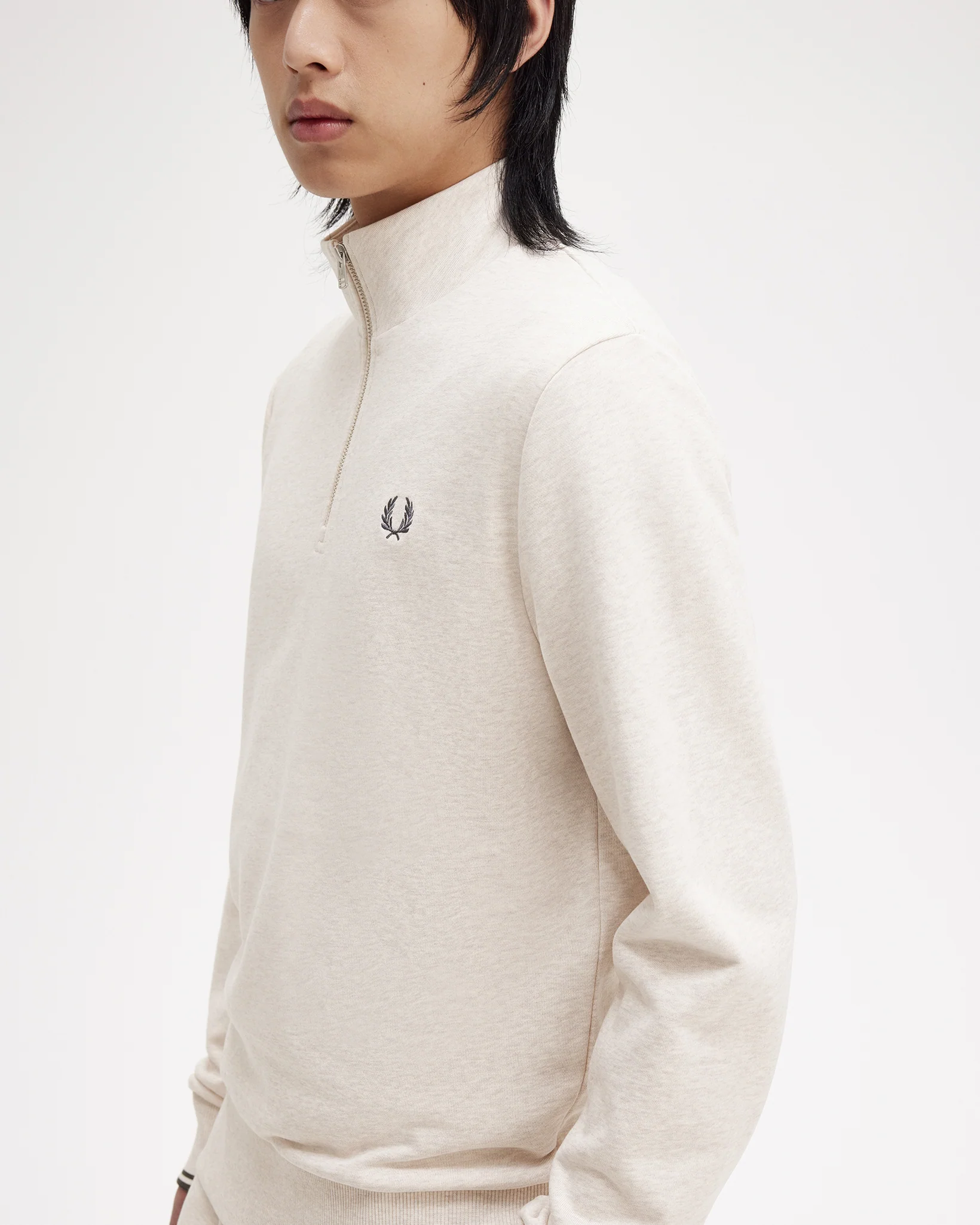 Fred Perry Half Zip Sweatshirt - Porridge Marl / Anchor Grey - Image 3