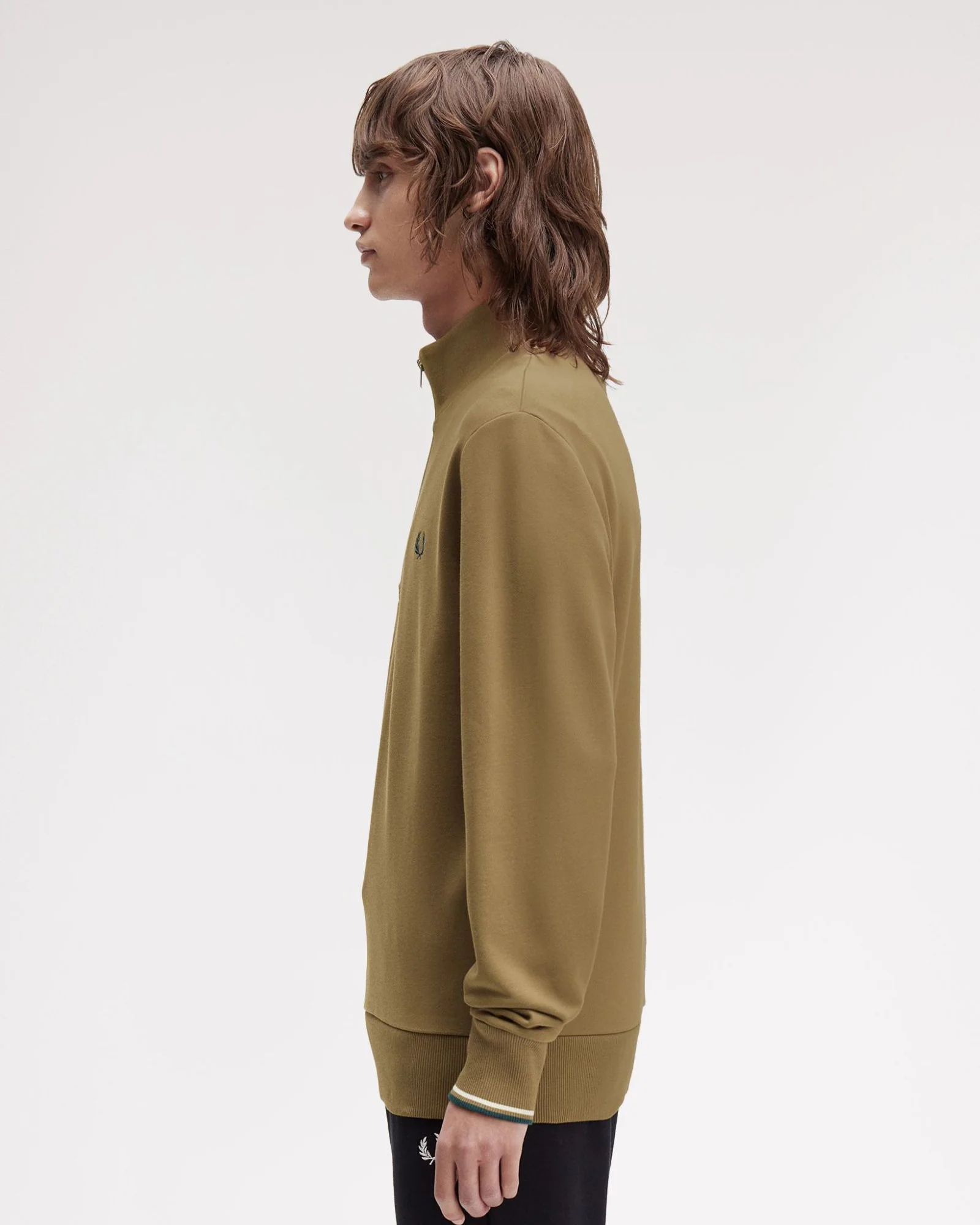 Fred Perry Half Zip Sweatshirt - Shaded Stone / Ecru / Dark Petrol - Image 4
