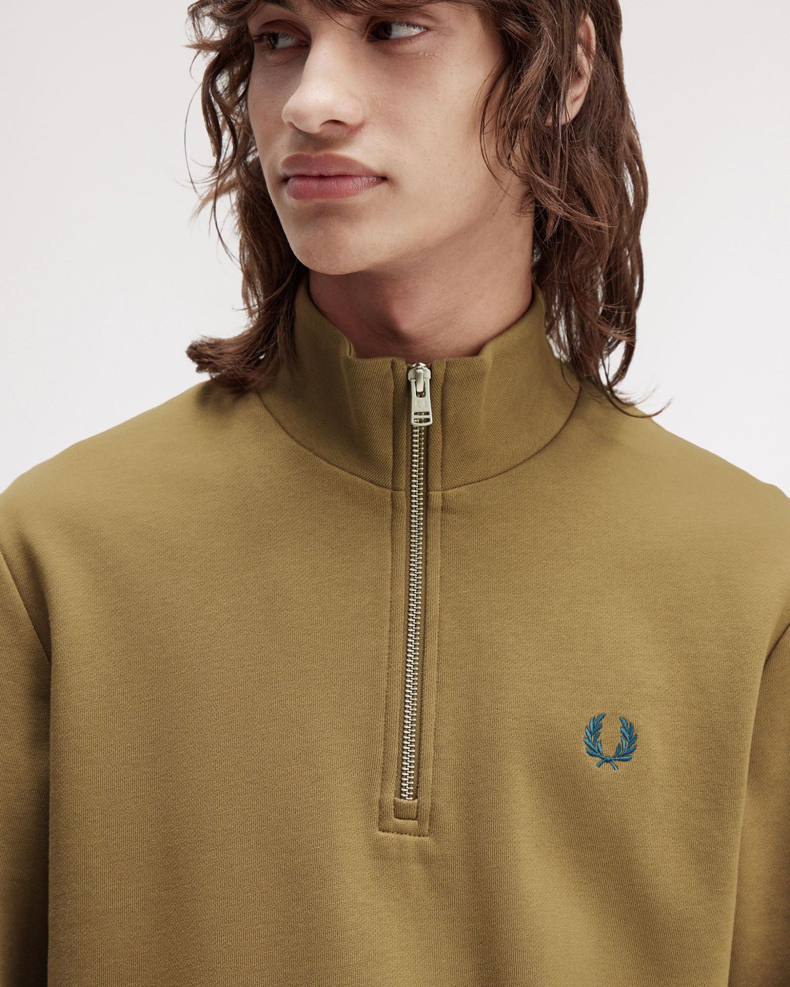 Fred Perry Half Zip Sweatshirt - Shaded Stone / Ecru / Dark Petrol - Image 5