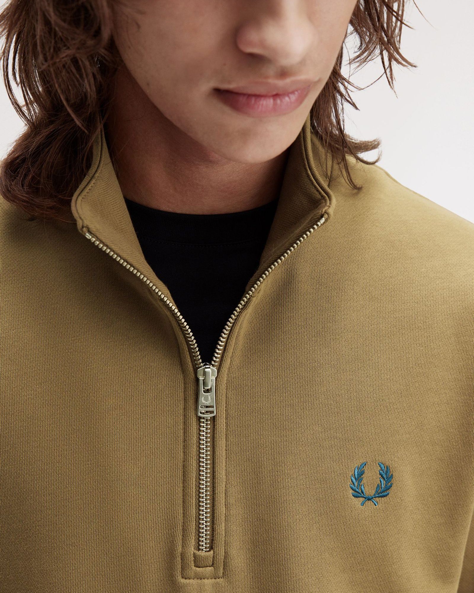 Fred Perry Half Zip Sweatshirt - Shaded Stone / Ecru / Dark Petrol - Image 6