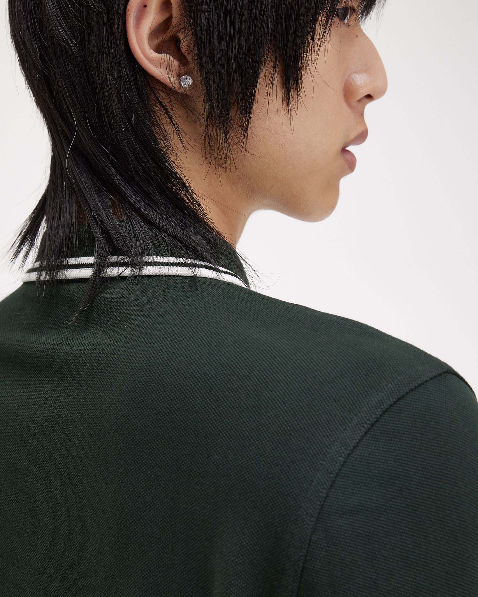 Fred Perry L/S Twin Tipped Polo Shirt - Night Green / Snow White - Image 6