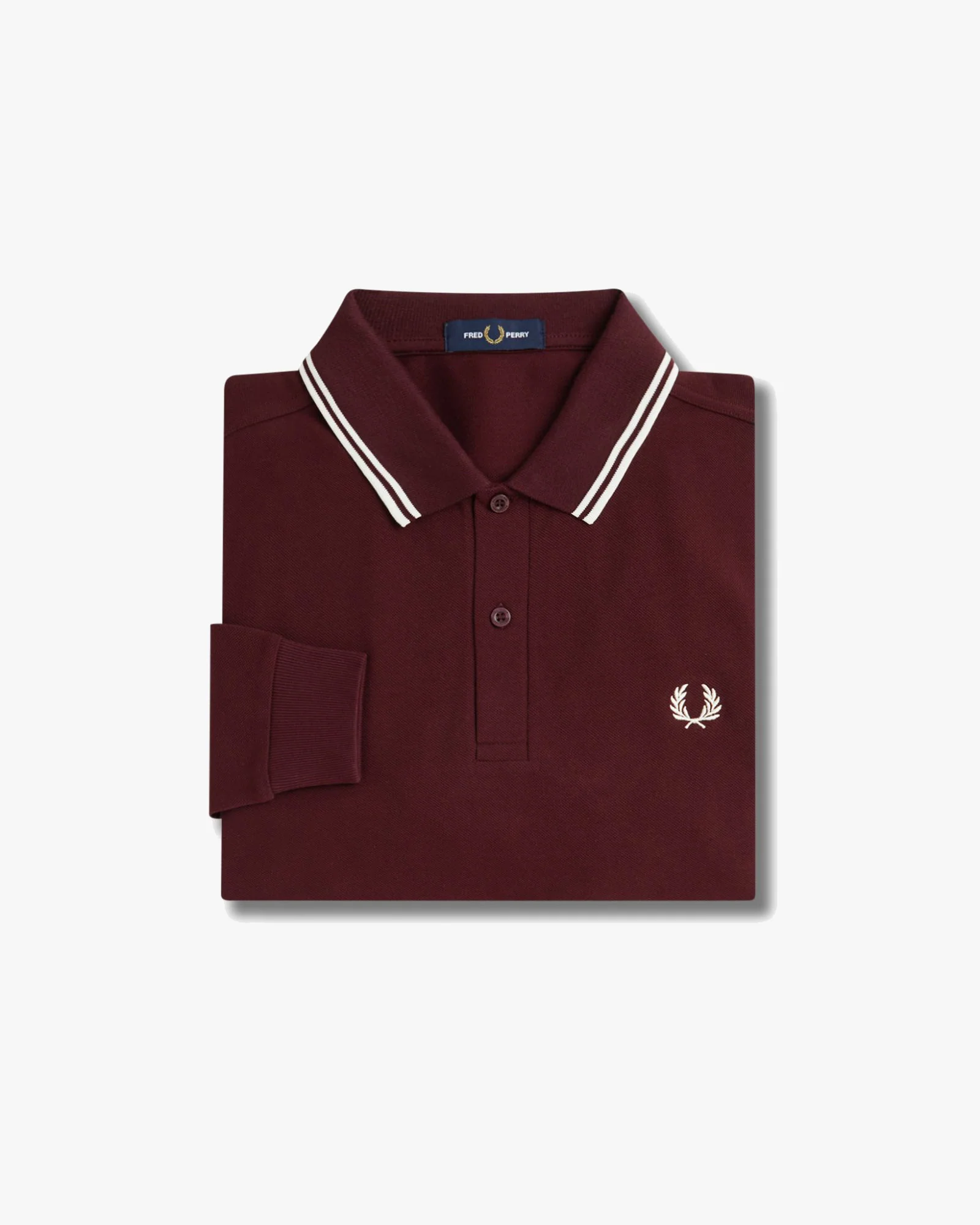 Fred Perry L/S Twin Tipped Polo Shirt - Oxblood / Ecru - Image 2