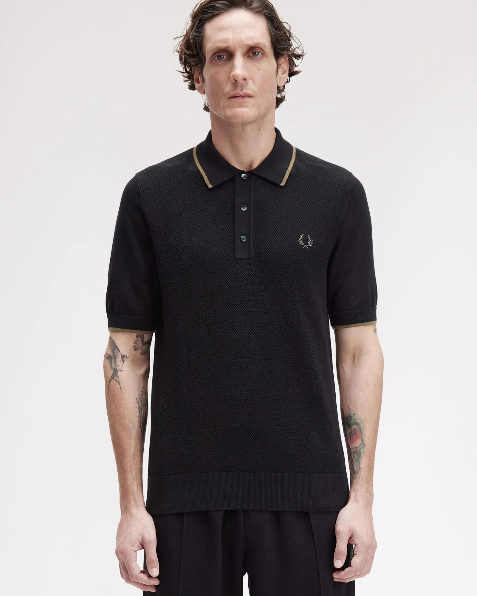 Fred Perry Pique Stitch Knitted Polo Shirt - Black - Image 2