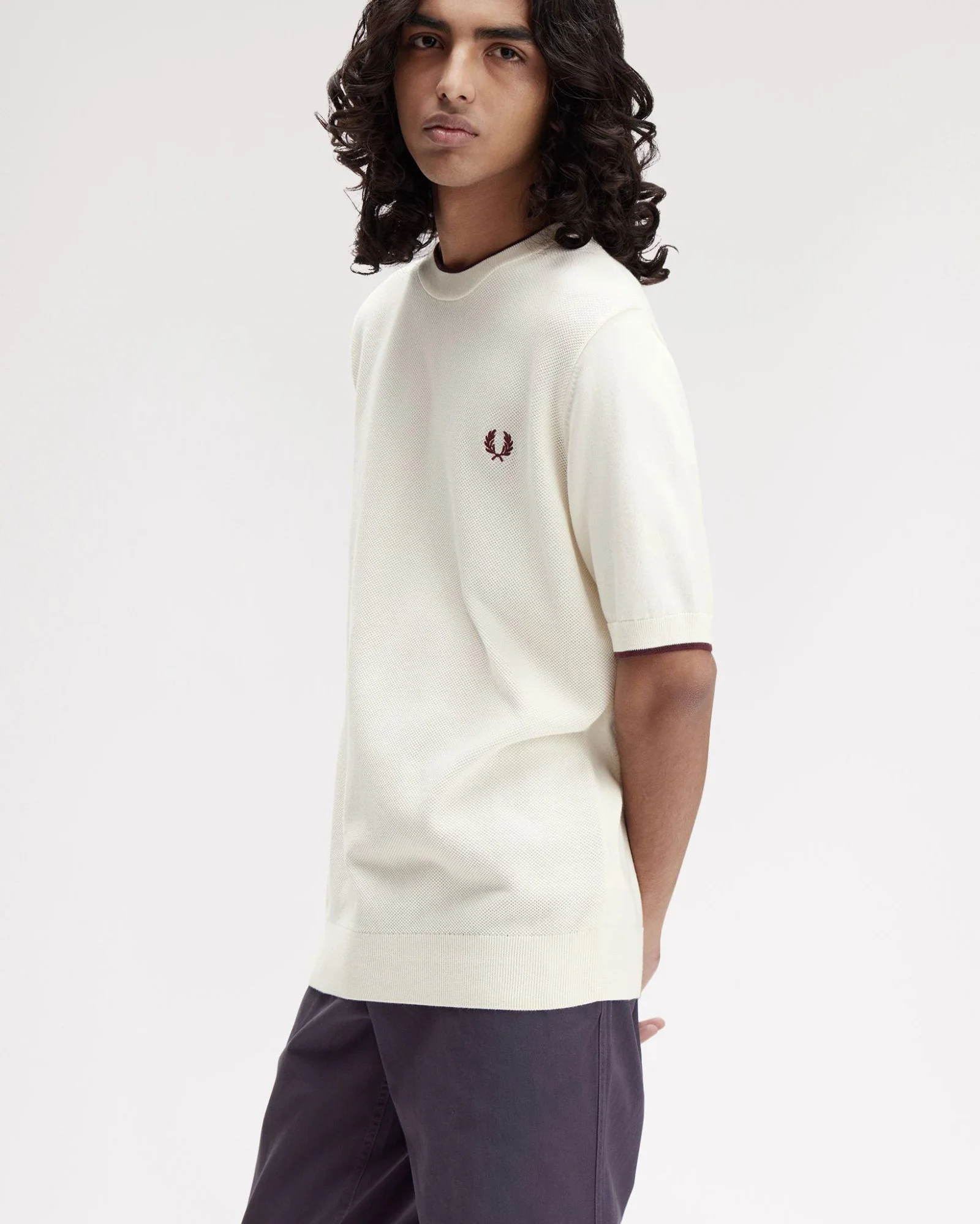 Fred Perry Pique Stitch Knitted Tee - Ecru - Image 4