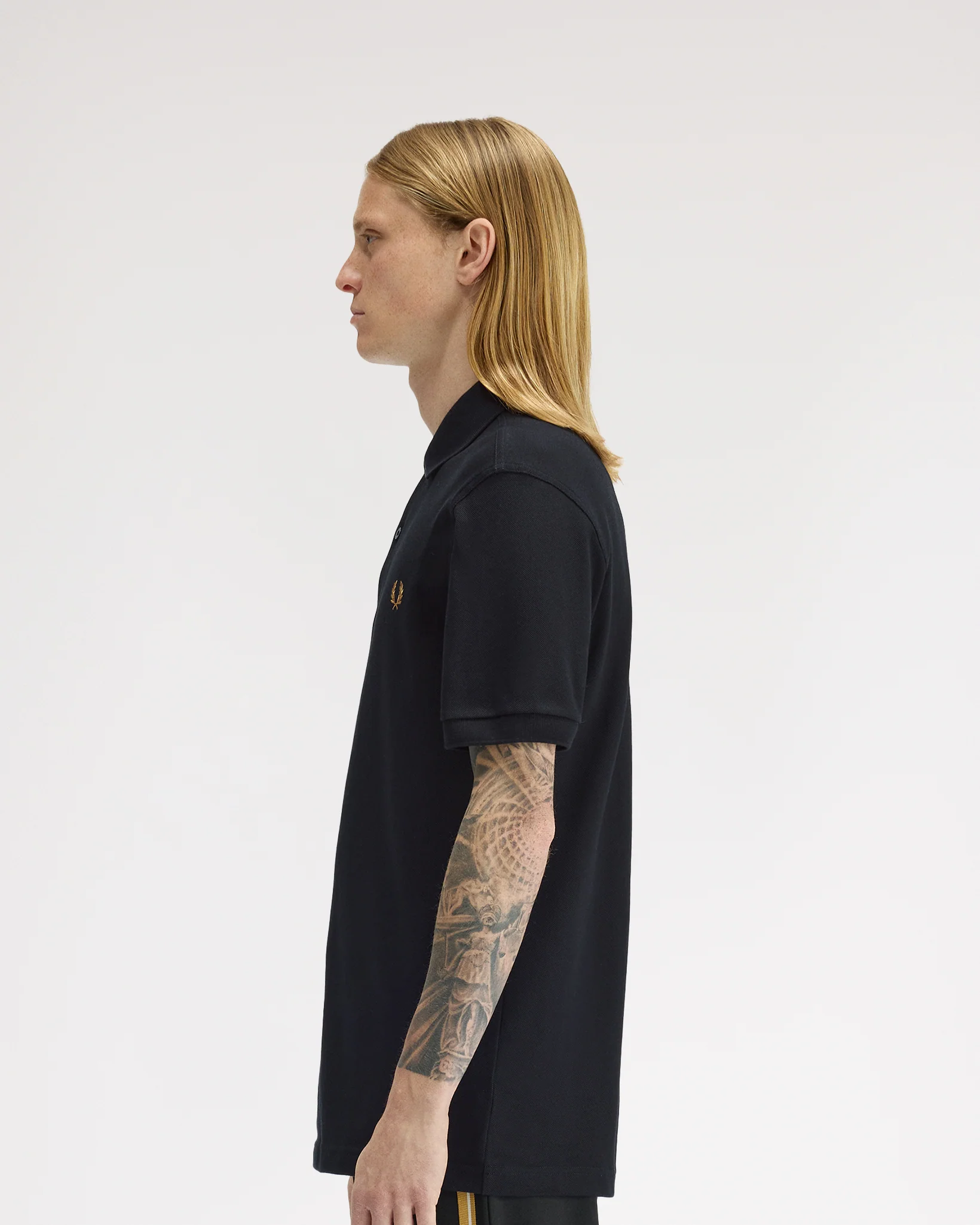 Fred Perry Plain Polo Shirt - Black / Dark Caramel - Image 3