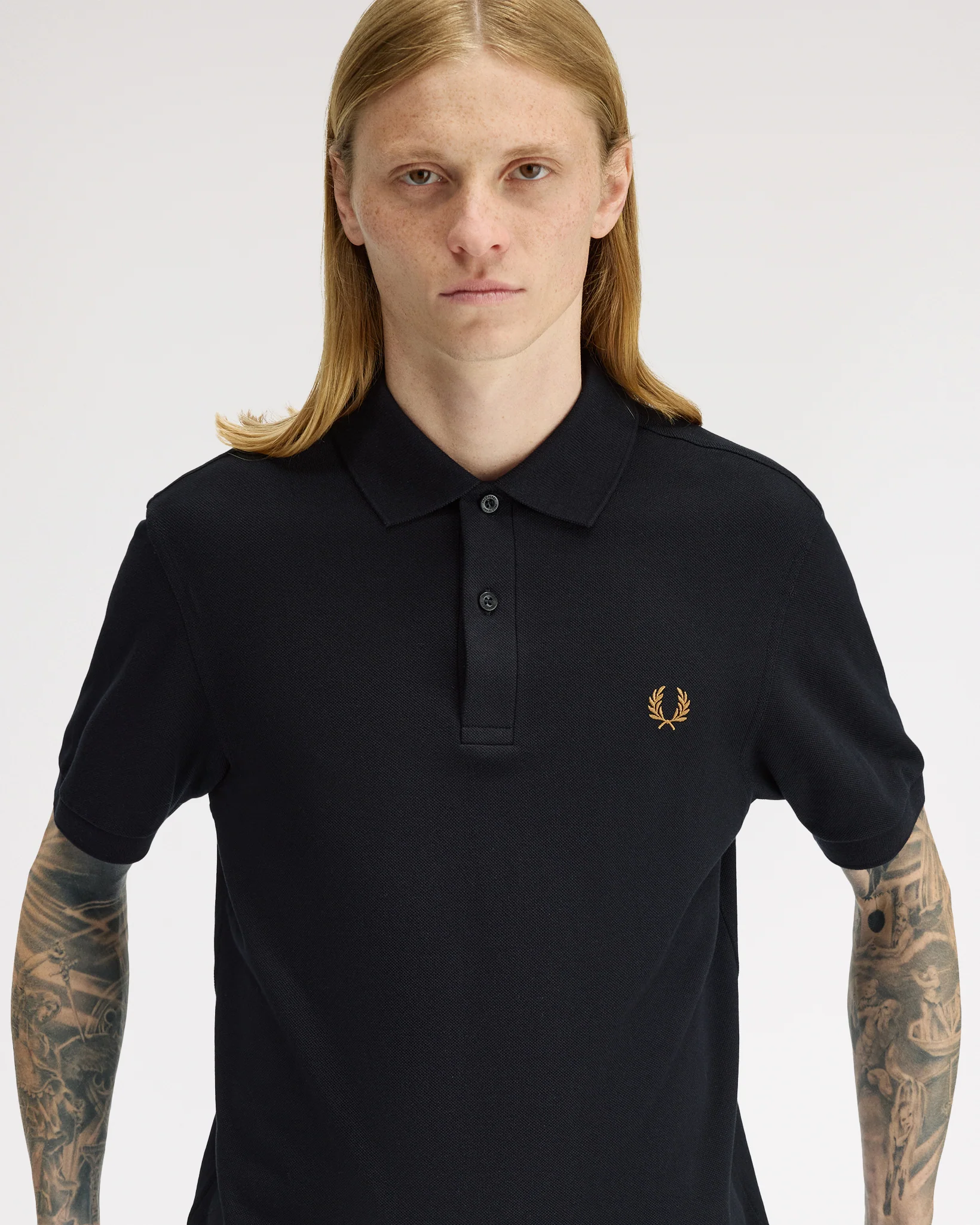 Fred Perry Plain Polo Shirt - Black / Dark Caramel - Image 4