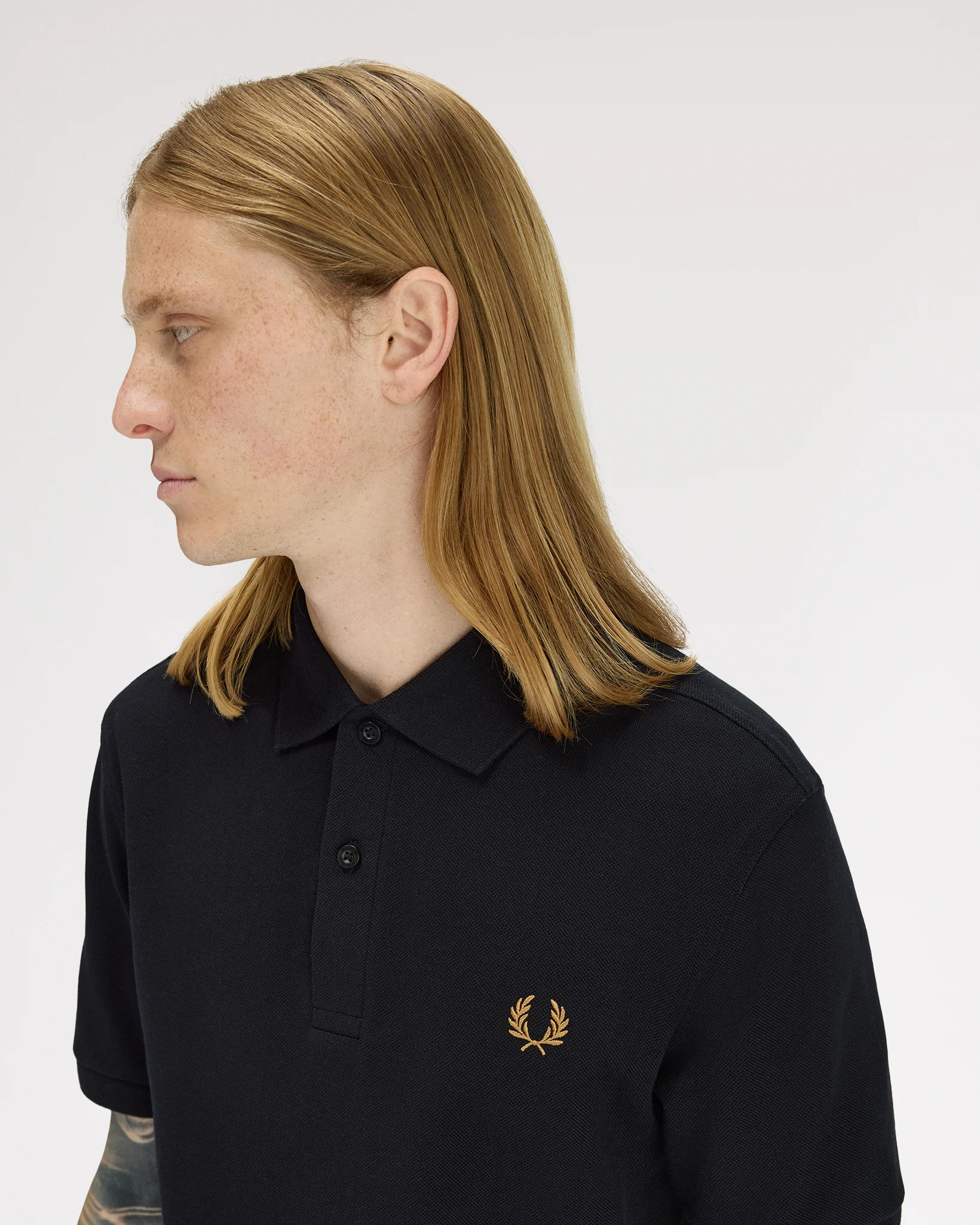 Fred Perry Plain Polo Shirt - Black / Dark Caramel - Image 5