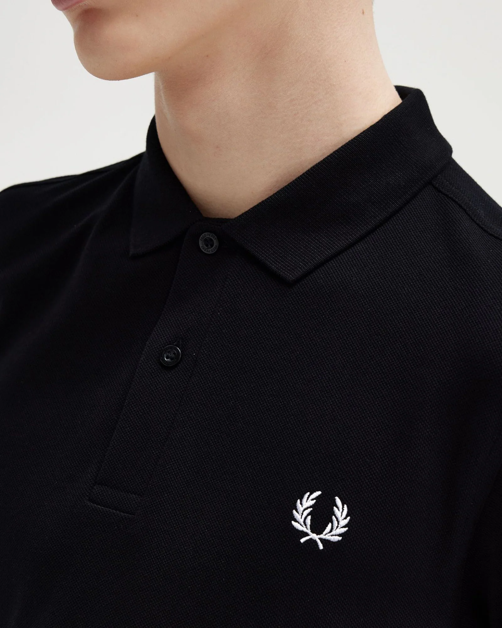 Fred Perry Plain Polo Shirt - Black / Snow White - Image 2