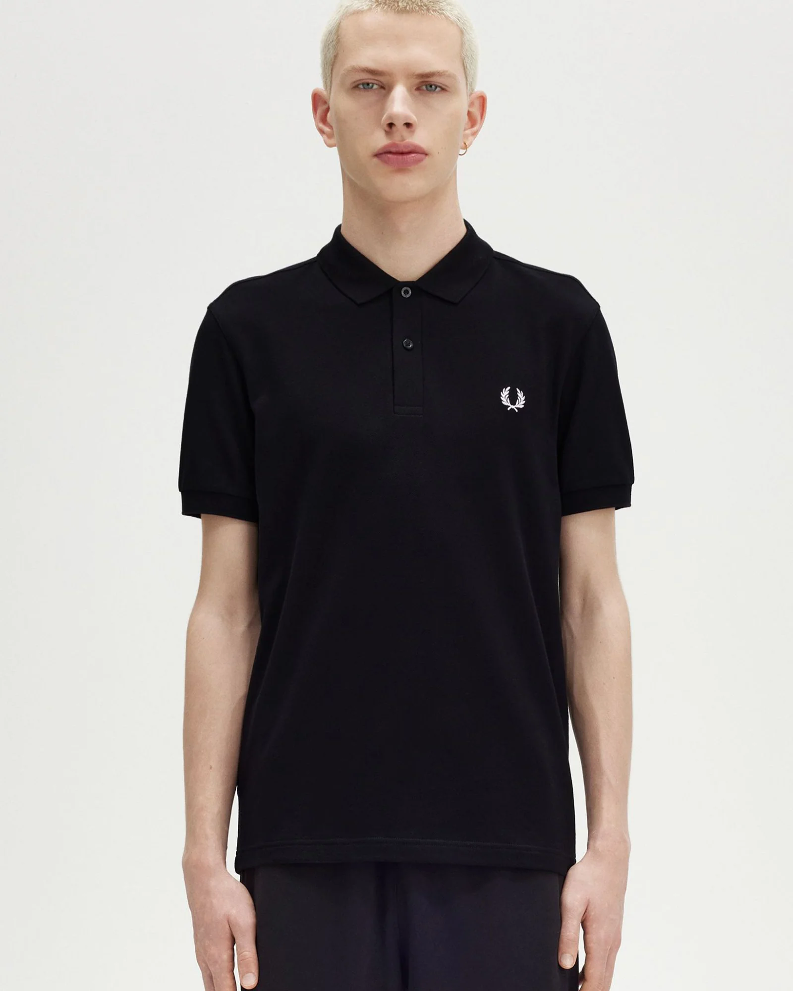 Fred Perry Plain Polo Shirt - Black / Snow White - Image 3