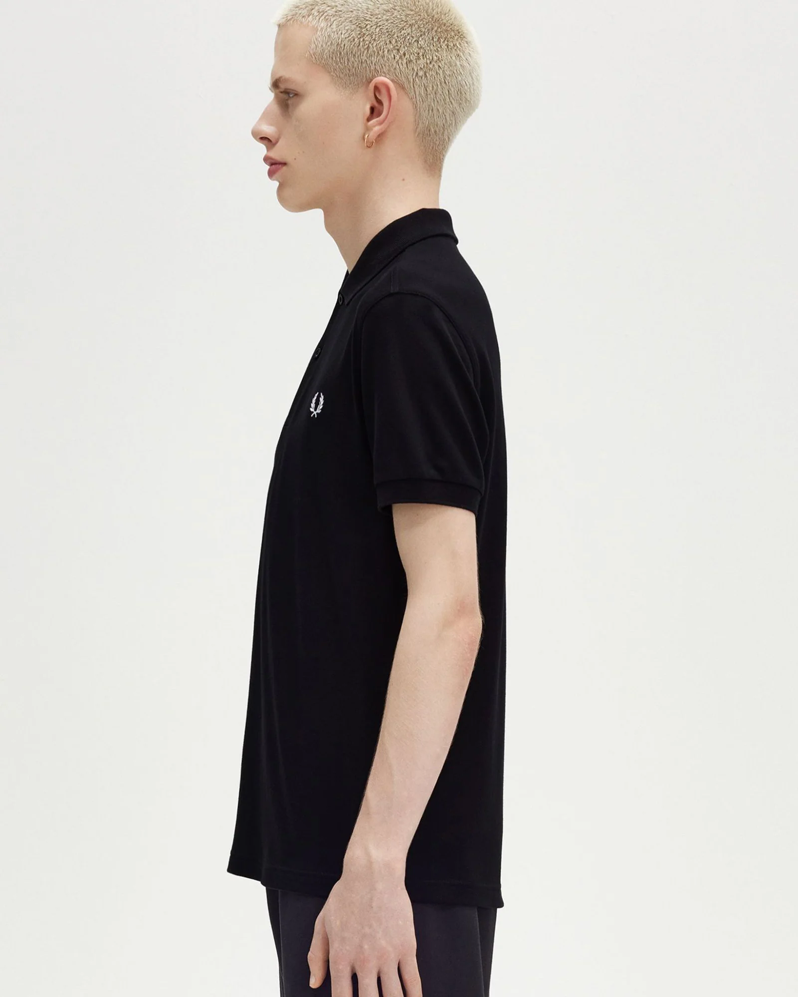 Fred Perry Plain Polo Shirt - Black / Snow White - Image 4