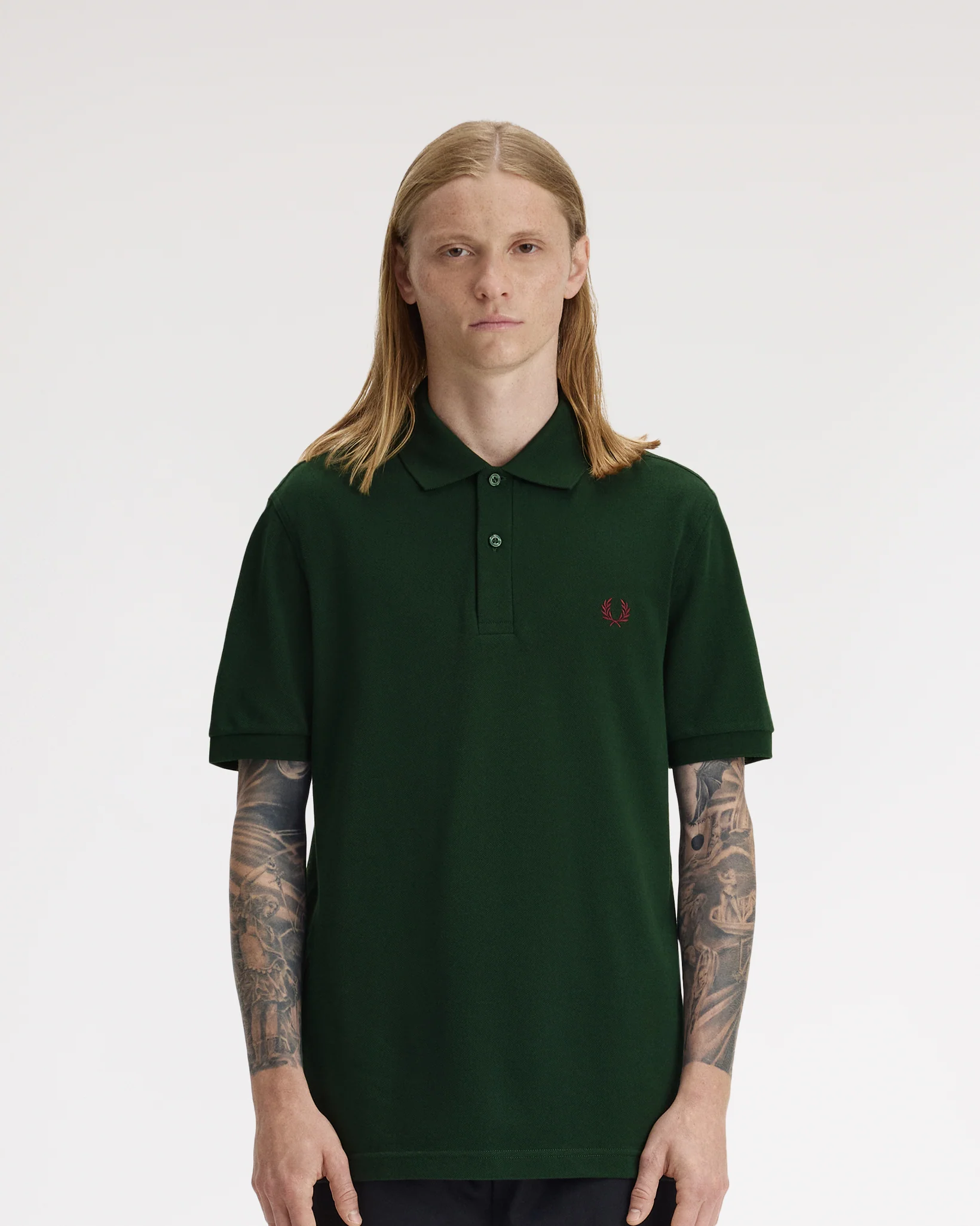 Fred Perry Plain Polo Shirt - Grassroots / Oxblood - Image 2