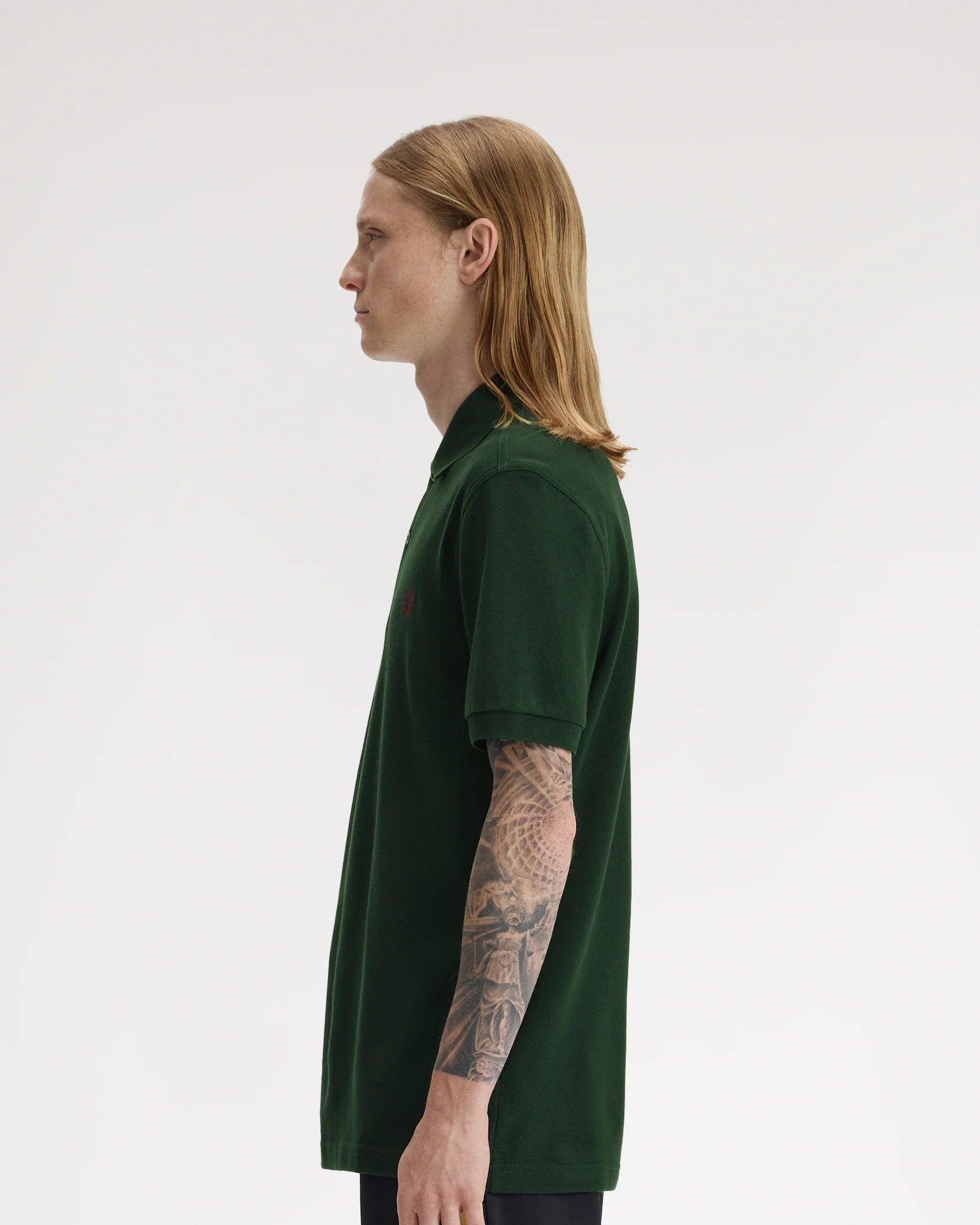 Fred Perry Plain Polo Shirt - Grassroots / Oxblood - Image 3
