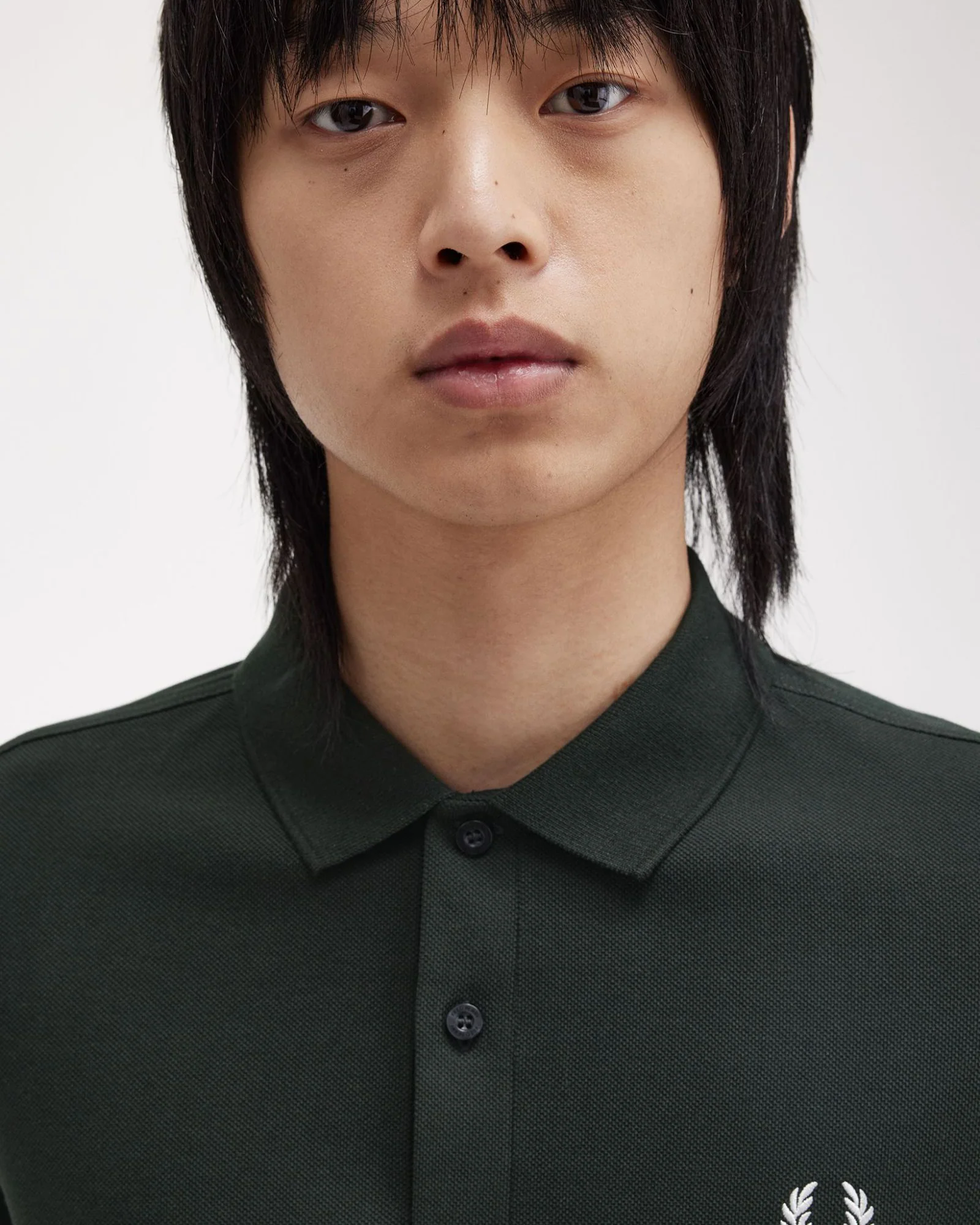 Fred Perry Plain Polo Shirt - Night Green / Snow White - Image 5