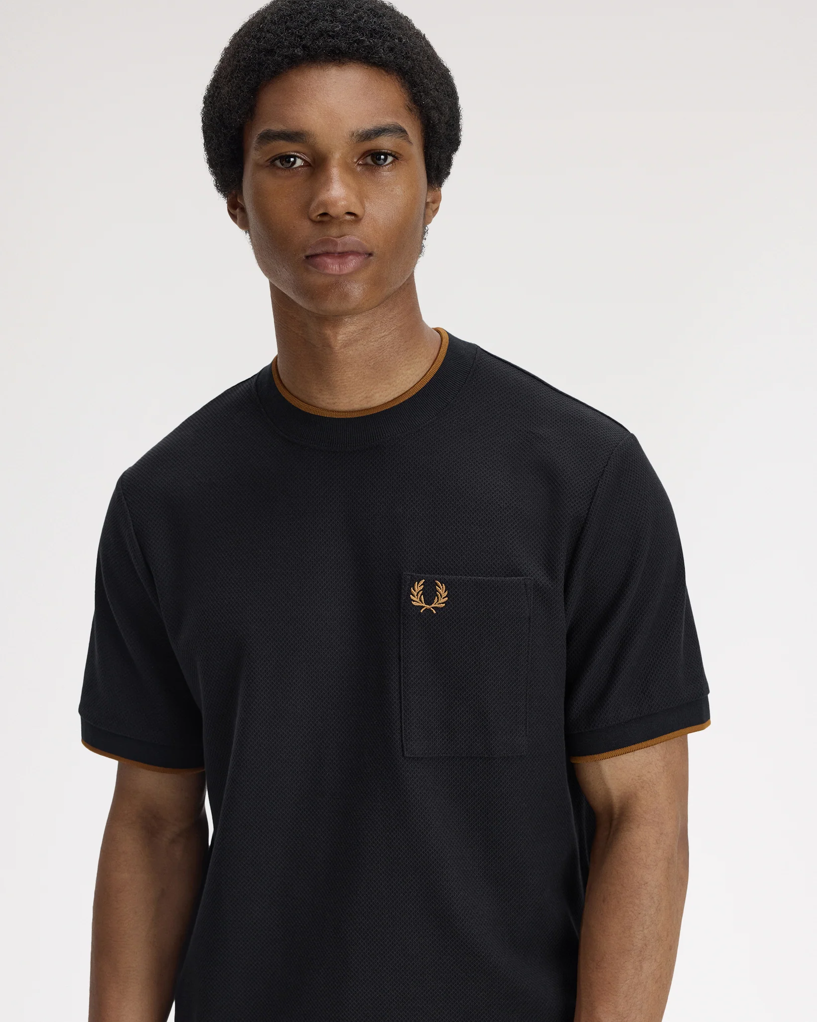 Fred Perry Pocket Detail Pique T-Shirt - Black - Image 3