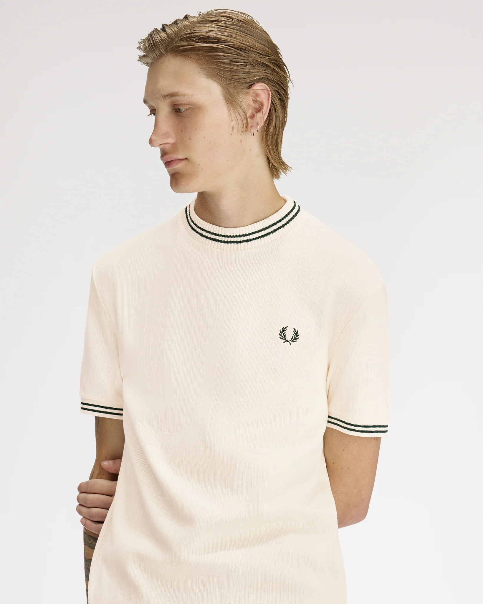 Fred Perry Ribbed Jersey Tee - Ecru - Image 3