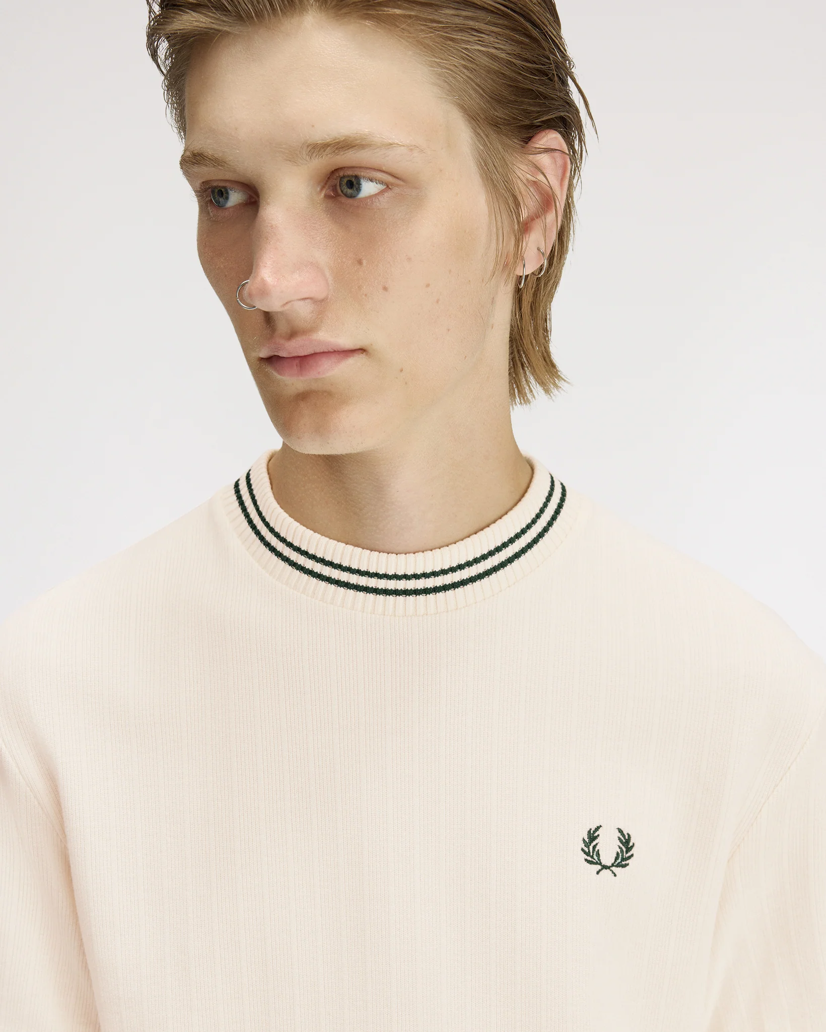 Fred Perry Ribbed Jersey Tee - Ecru - Image 5