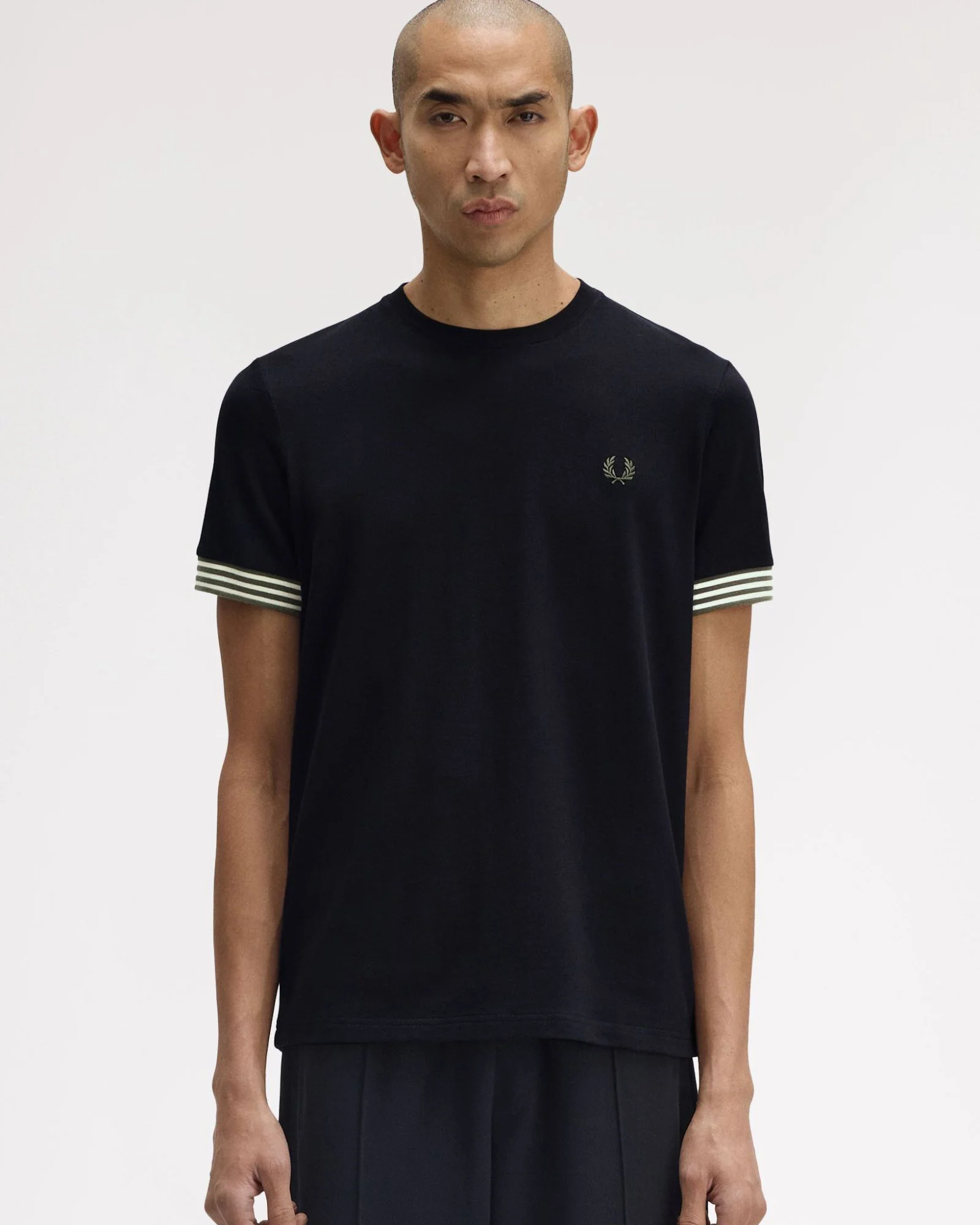Fred Perry Striped Cuff Tee - Black - Image 2