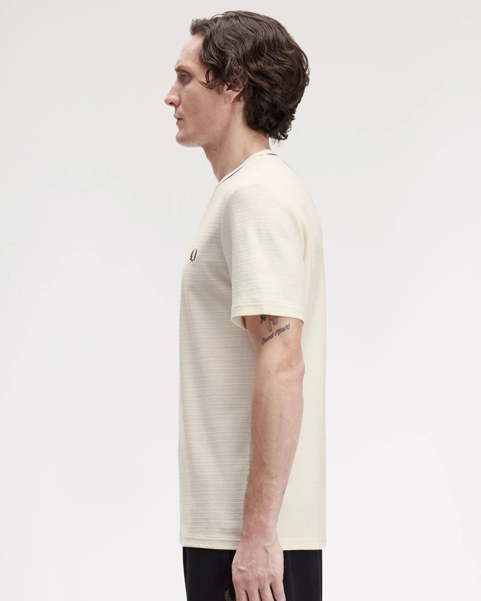 Fred Perry Textured Stripe Tee - Ecru - Image 5