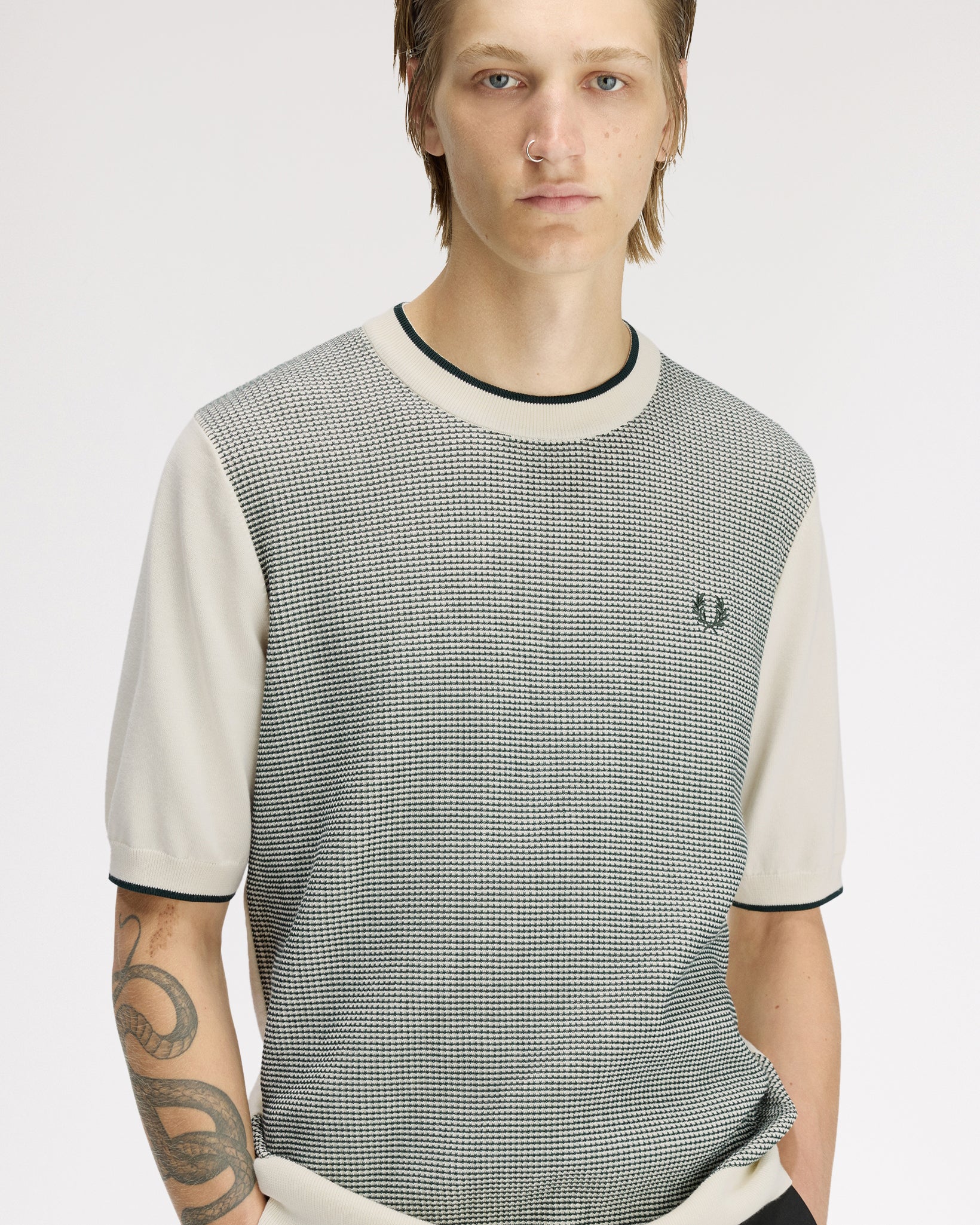 Fred Perry Tonic Waffle Knitted T-Shirt - Ecru - Image 5