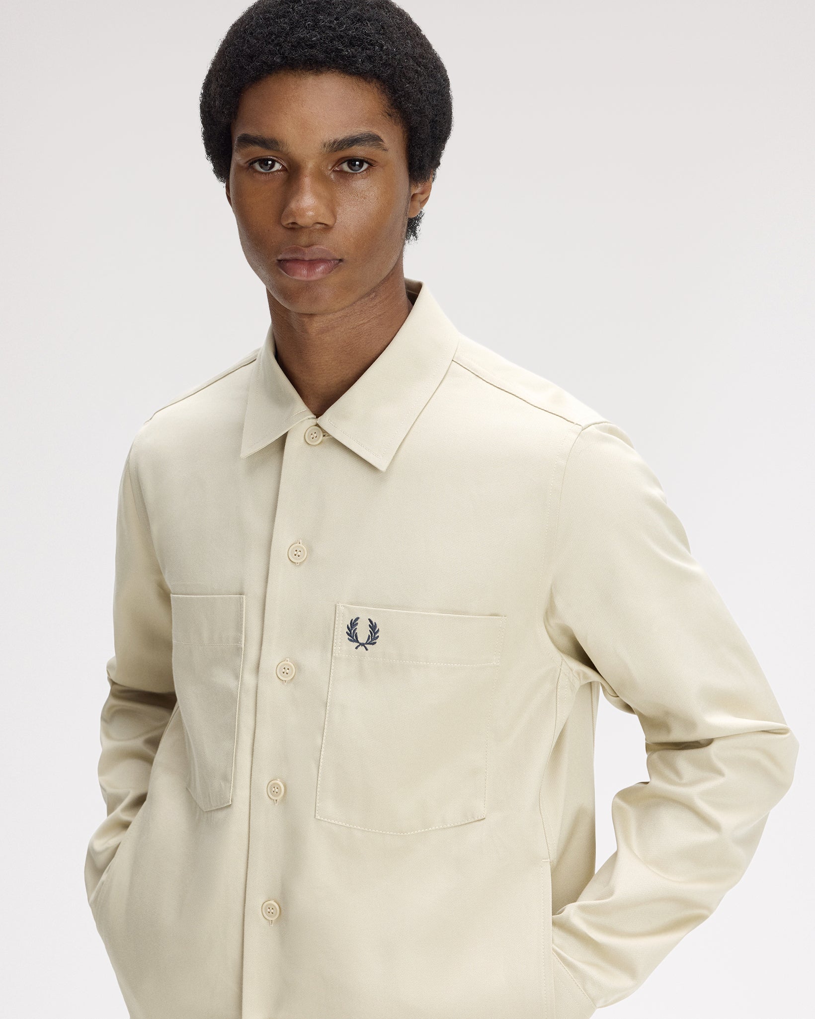 Fred Perry Twill Overshirt - Oatmeal - Image 4