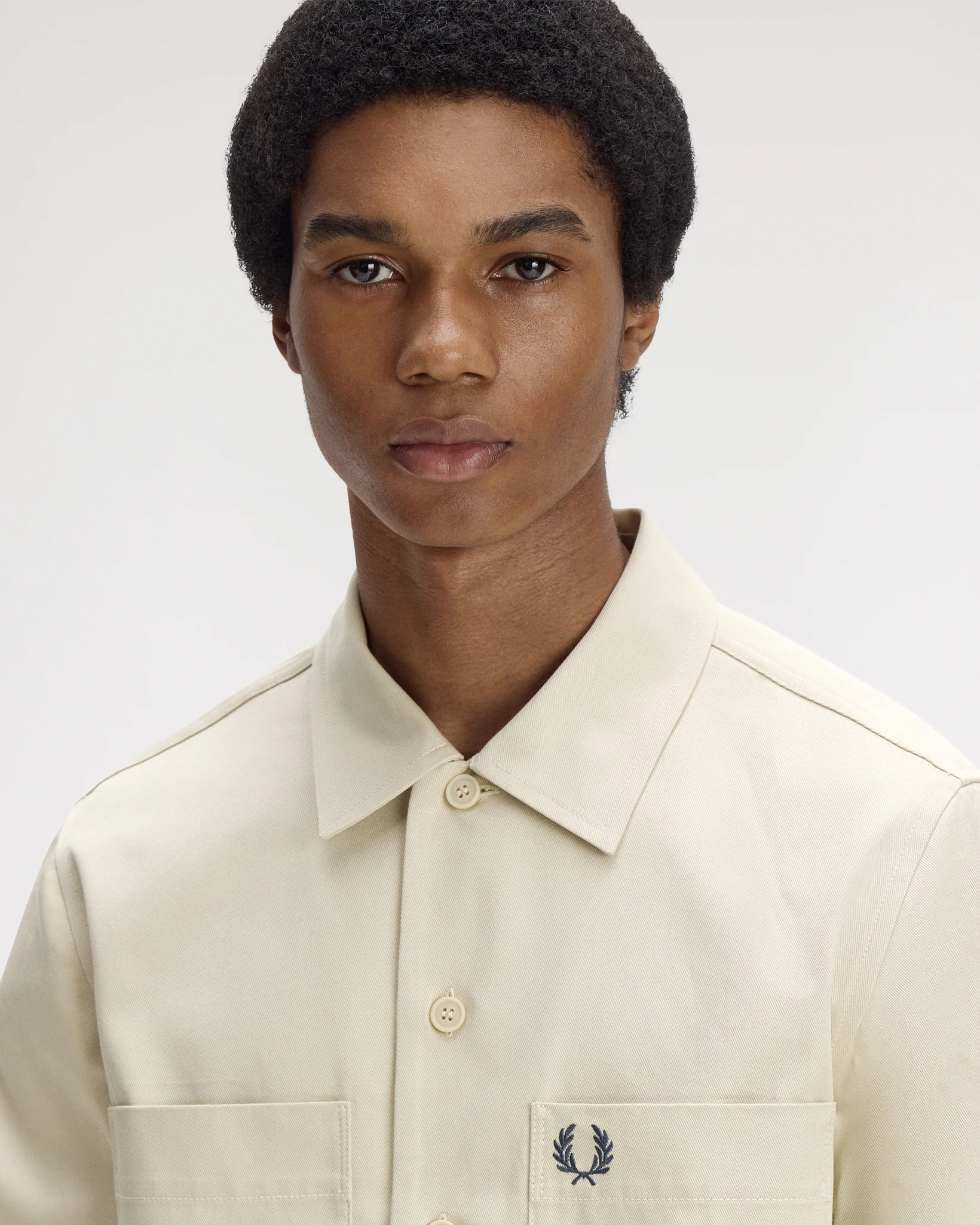 Fred Perry Twill Overshirt - Oatmeal - Image 5
