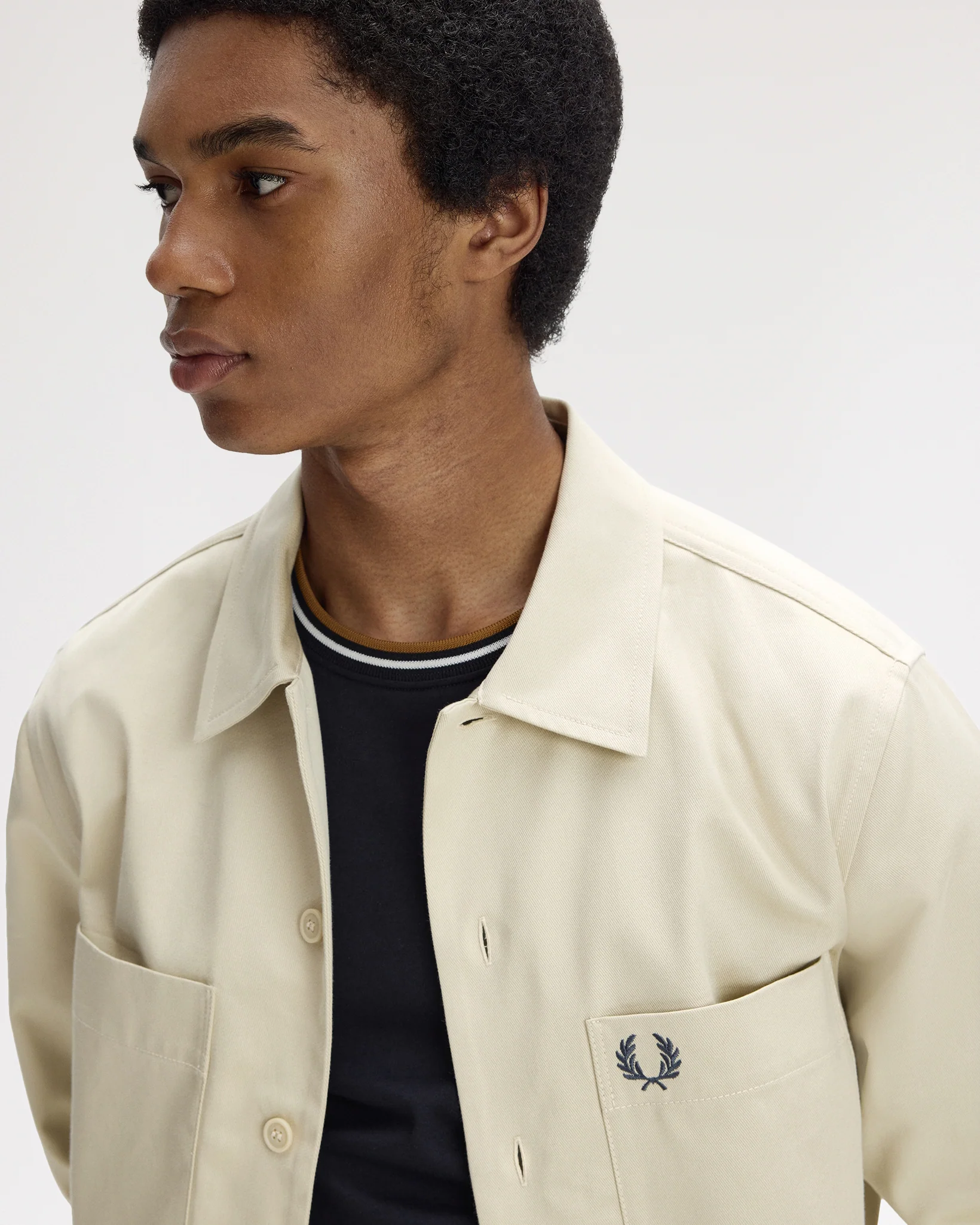 Fred Perry Twill Overshirt - Oatmeal - Image 6