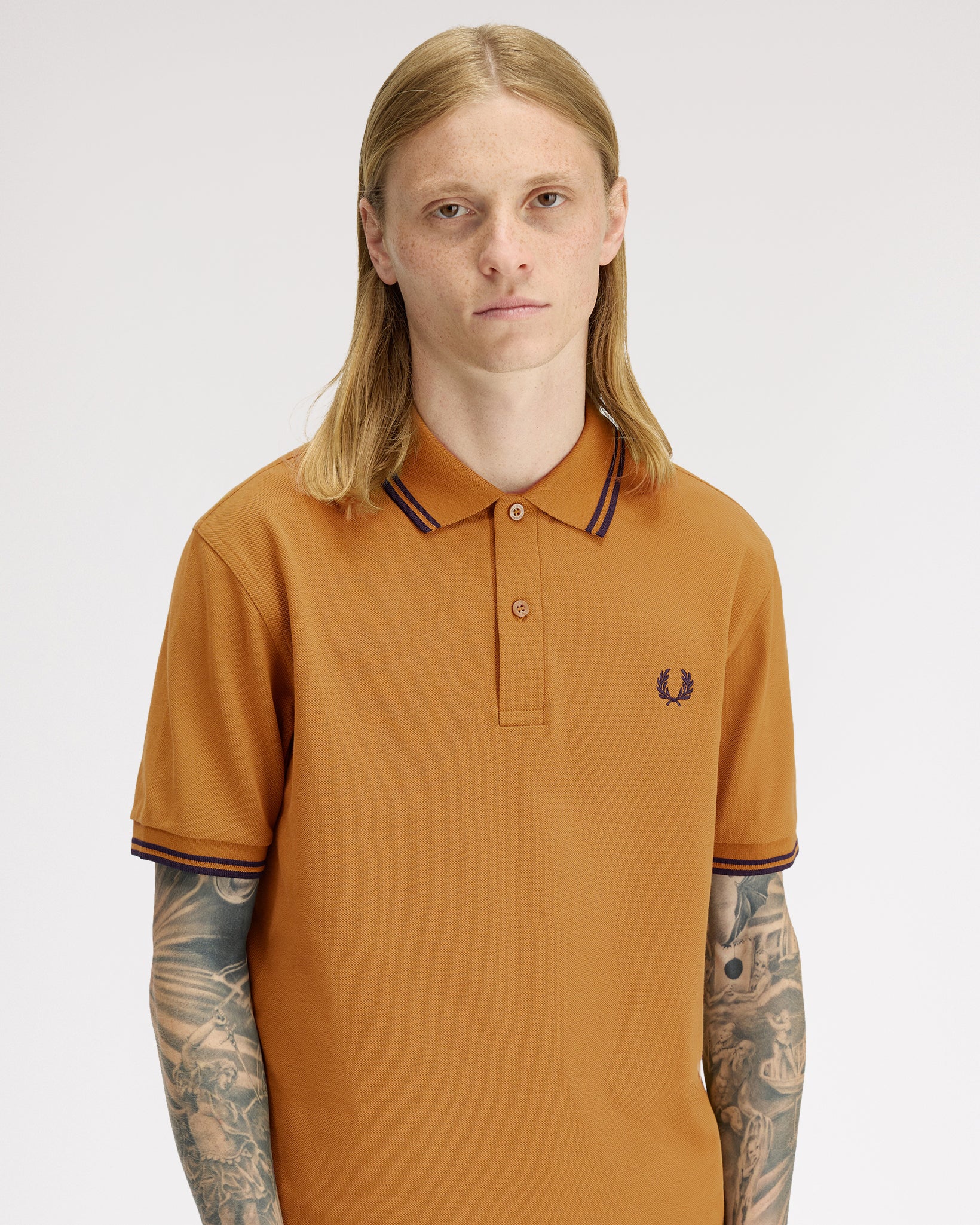 Fred Perry Twin Tipped Polo Shirt - Dark Caramel / Navy - Image 5