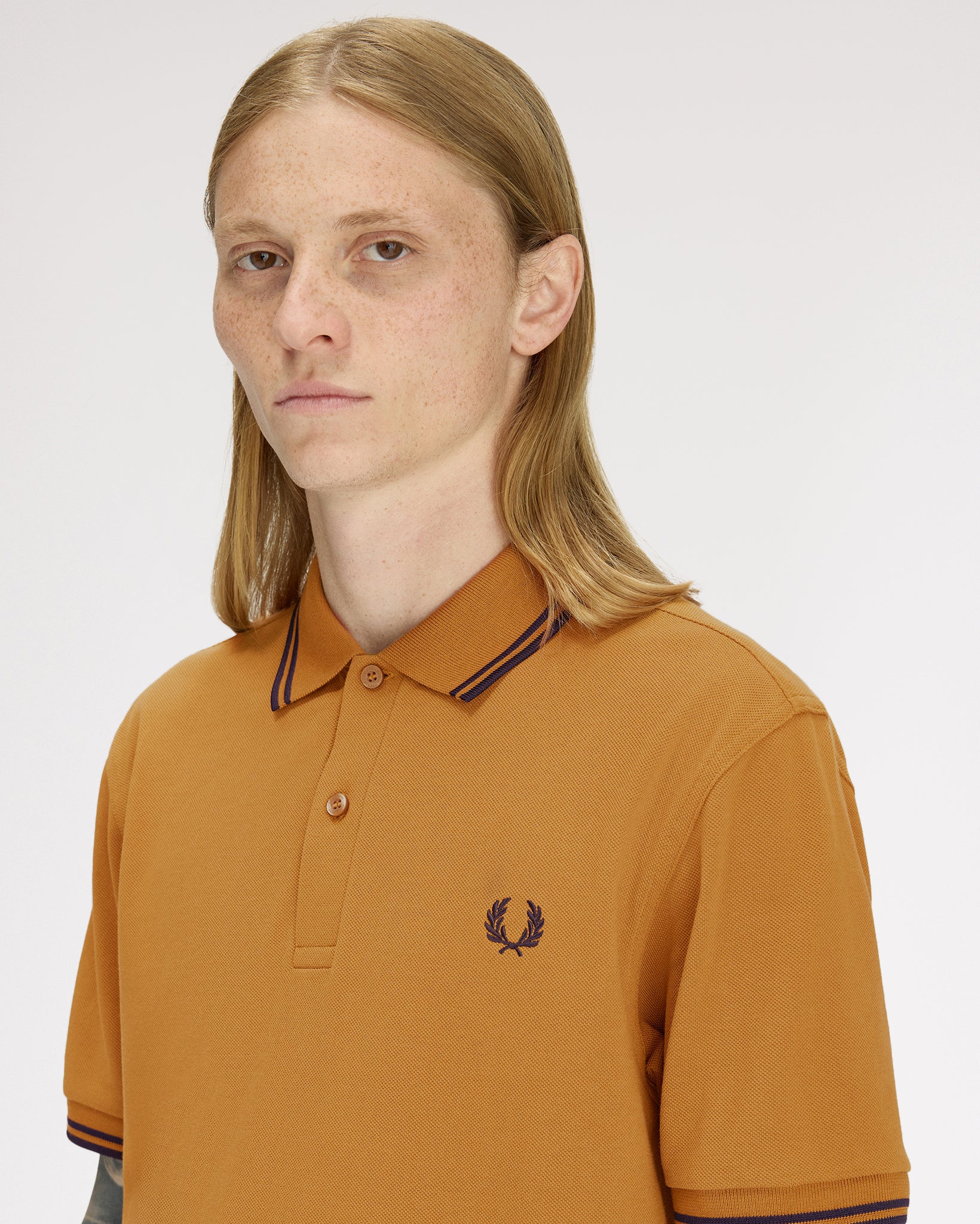 Fred Perry Twin Tipped Polo Shirt - Dark Caramel / Navy - Image 6