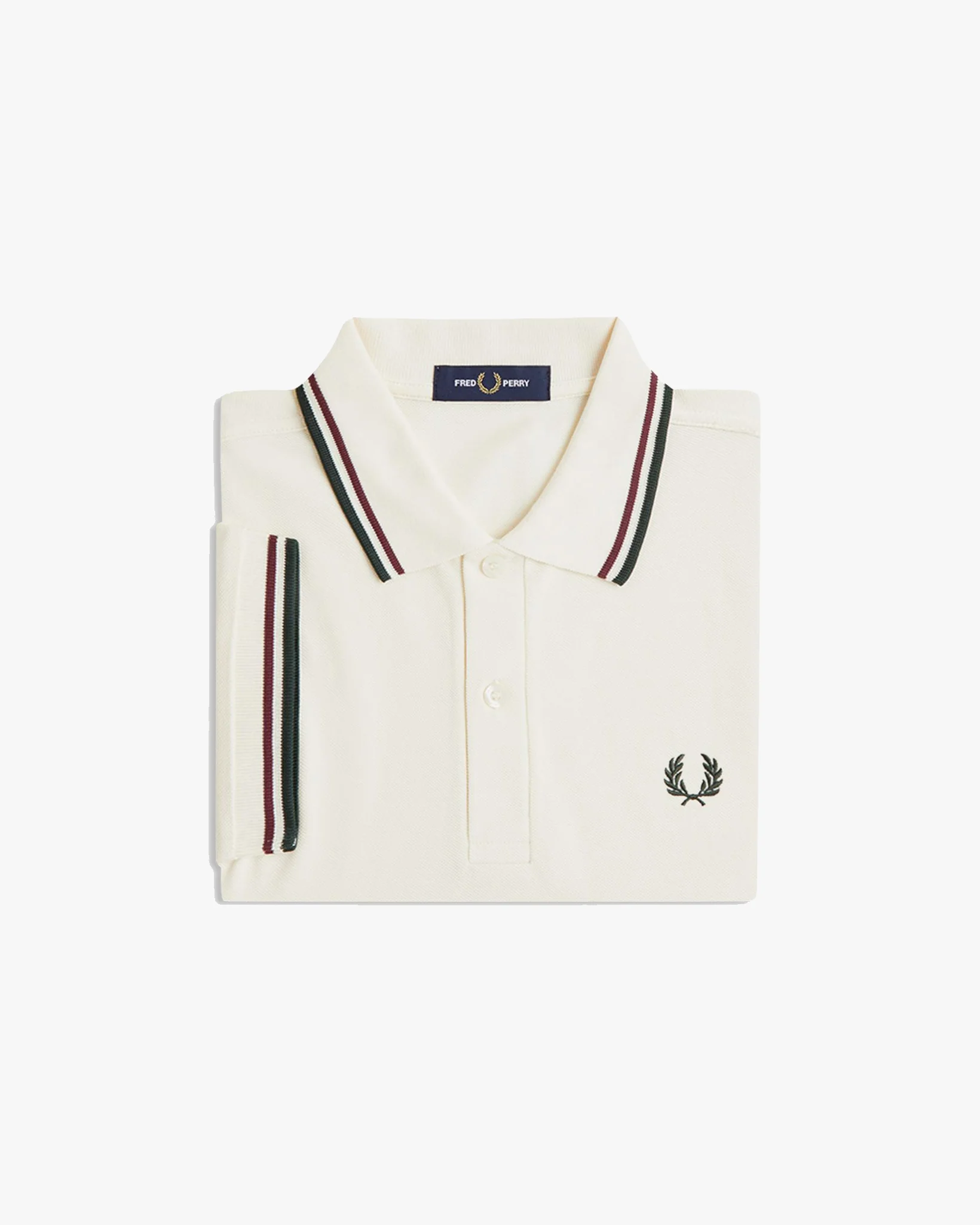 Fred Perry Twin Tipped Polo Shirt - Ecru / Oxblood / Grassroots - Image 2