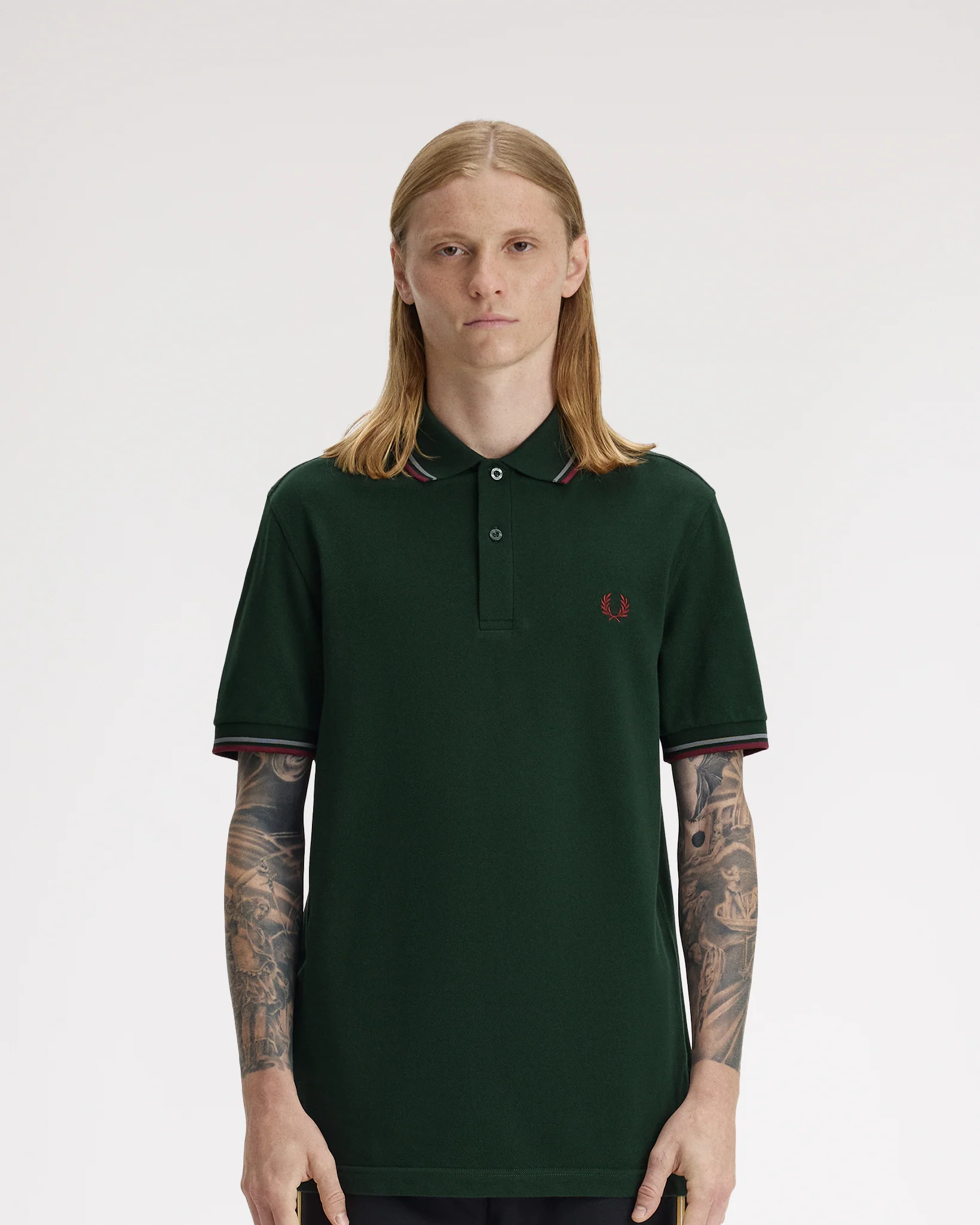 Fred Perry Twin Tipped Polo Shirt - Grassroots / Stockport Blue / Oxblood - Image 2